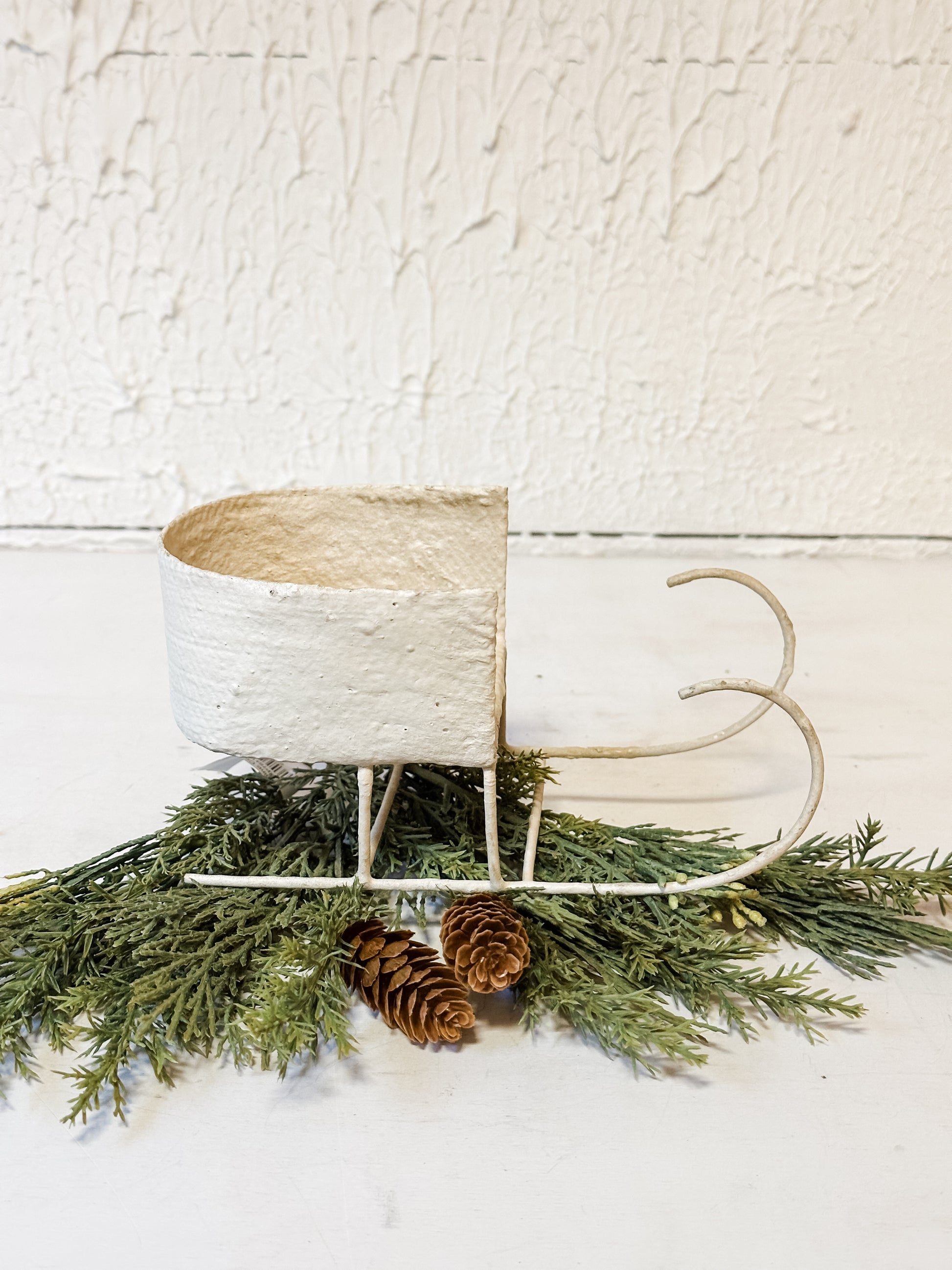 metal and paper mache Christmas sleigh at the Rustic Barn in Killingworth CT