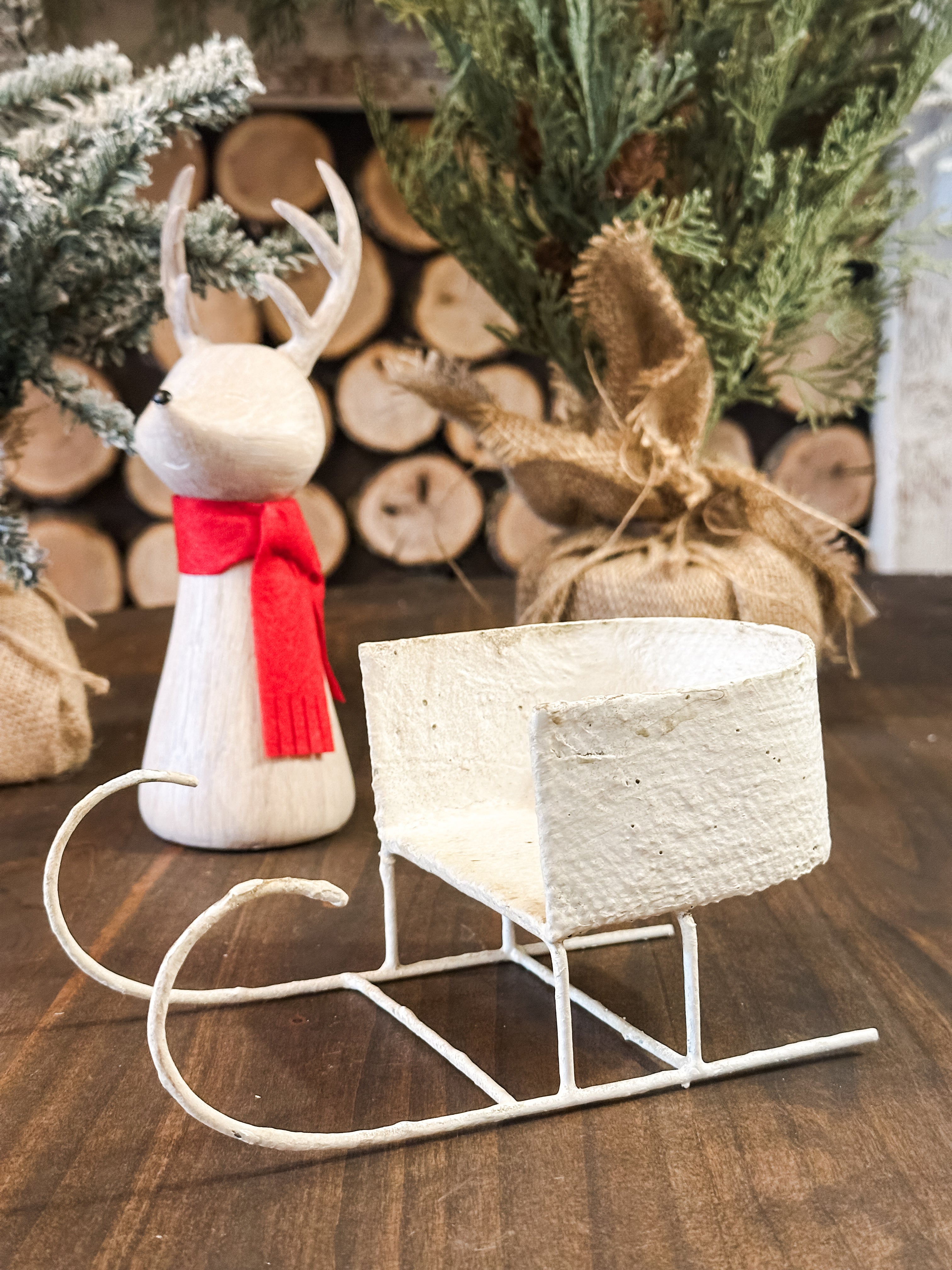 metal and paper mache Christmas sleigh at the Rustic Barn in Killingworth CT