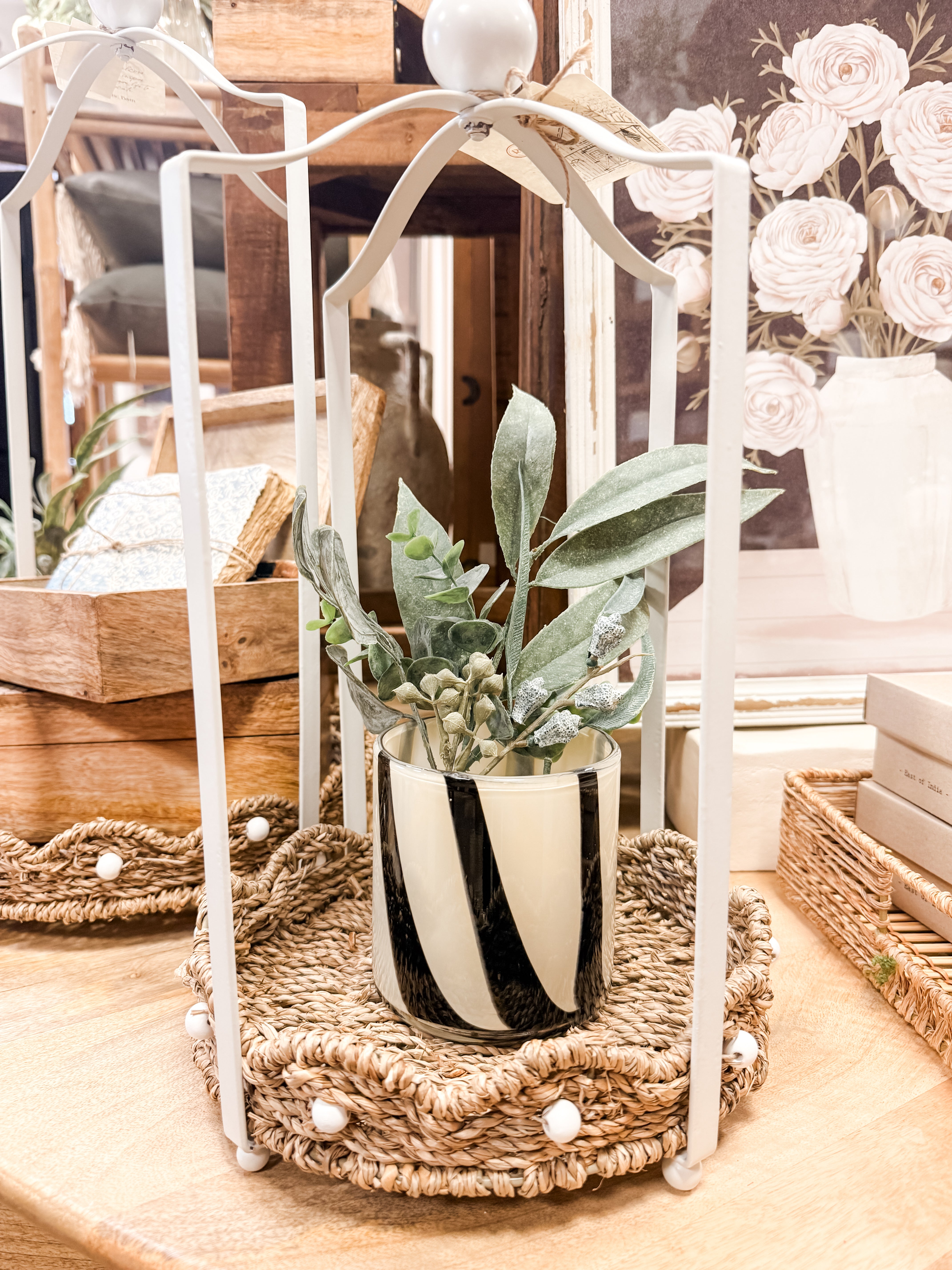 metal frame lantern with scalloped basket at The Rustic Barn in Killingworth, CT