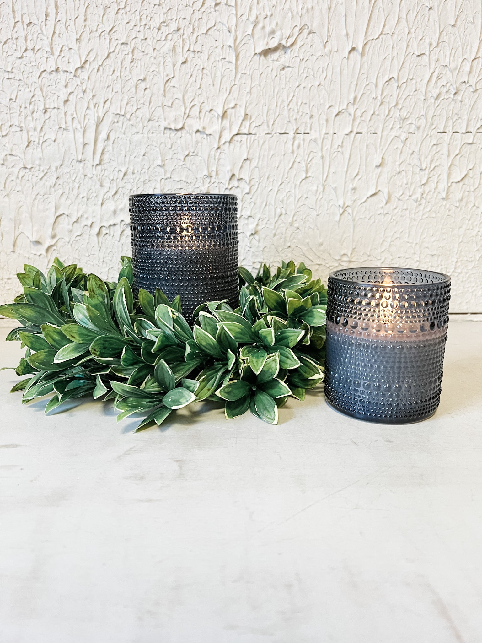 navy dotted glass faux candles in two sizes at the rustic barn in killingworth ct