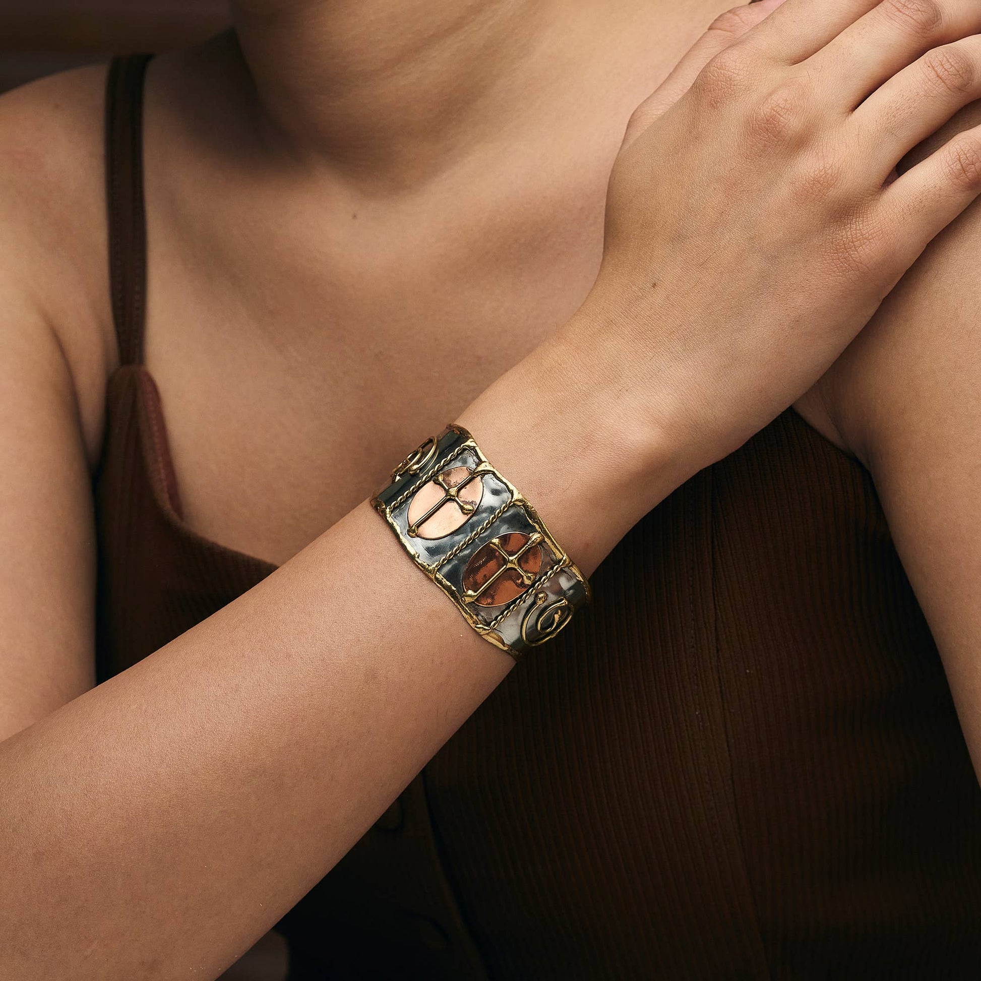 mixed metal cross cuff bracelet at the rustic barn in killingworth ct