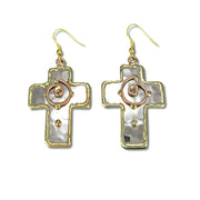 mixed metal silver gold and copper cross earrings at the rustic barn in killingworth ct