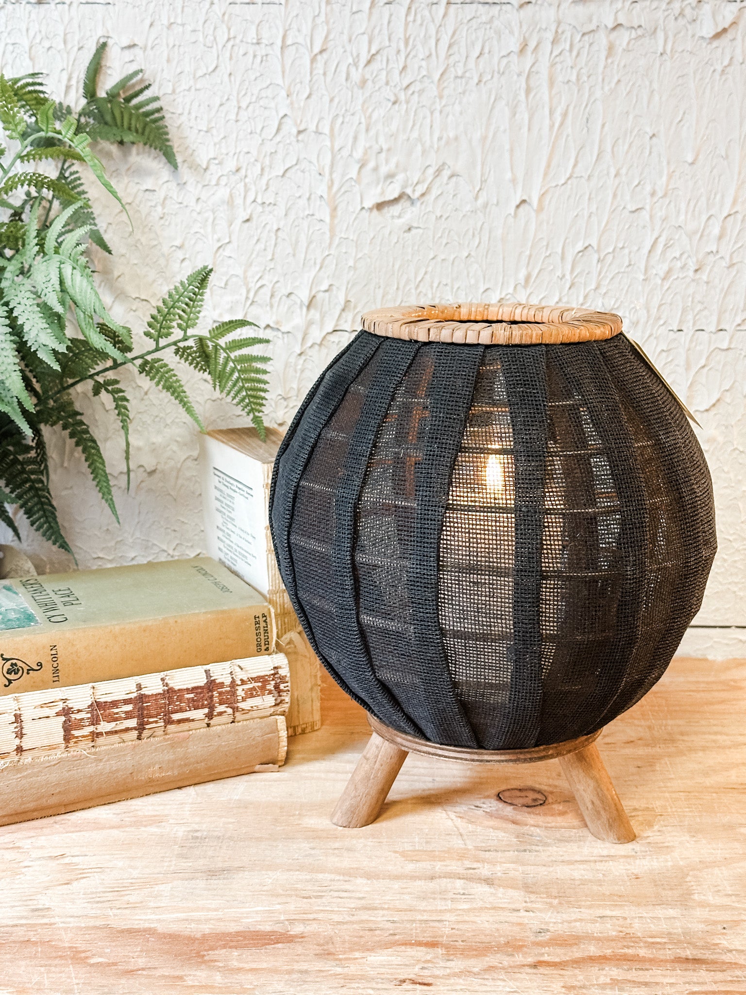 modern black and bamboo lantern at the rustic barn in killingworth ct