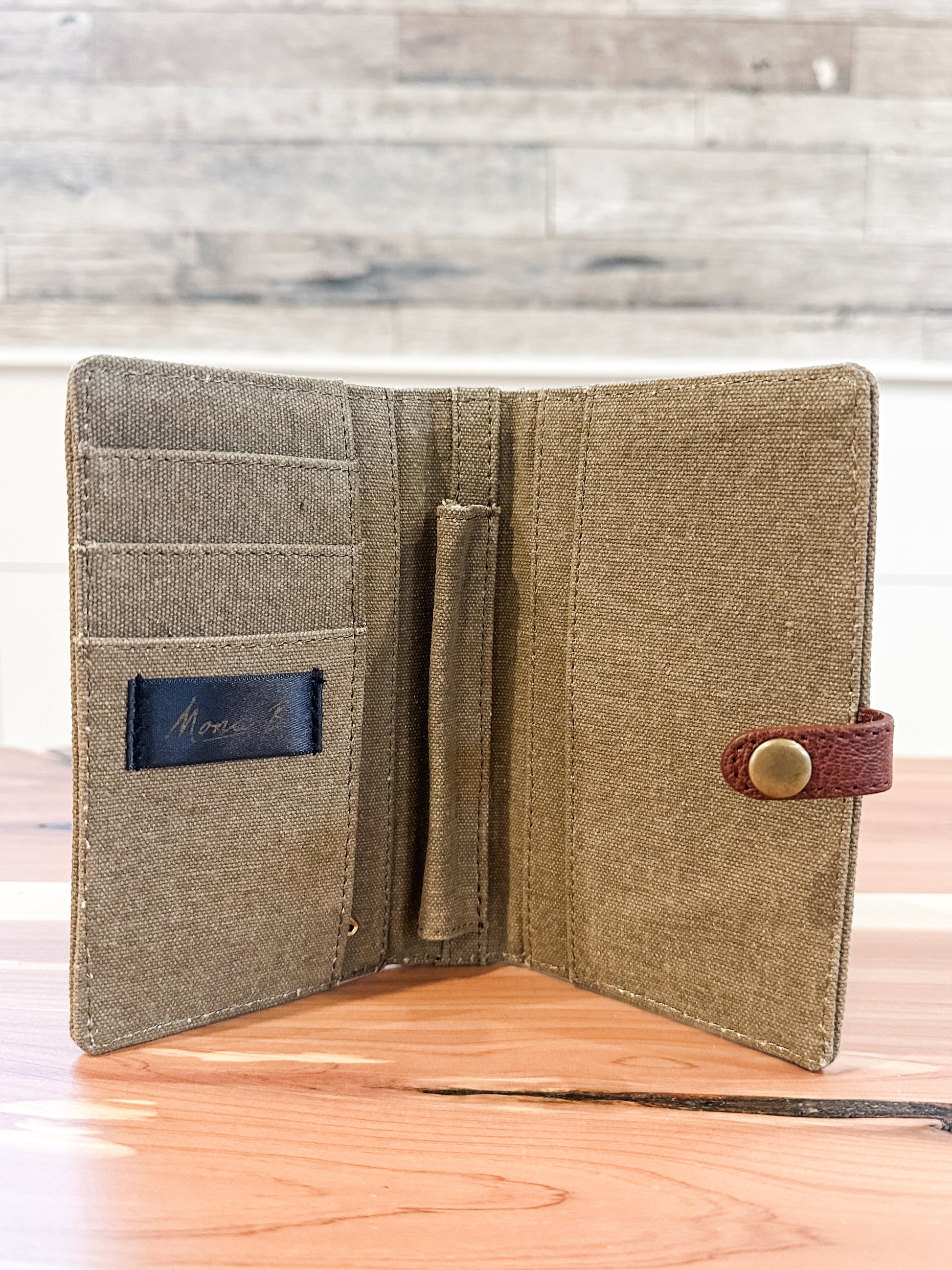 mona b canvas passport wallet case at the Rustic Barn in Killingworth, CT