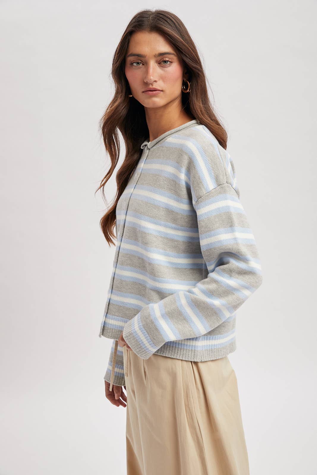 multi striped button up sweater cardigan at the rustic barn in Killingworth ct