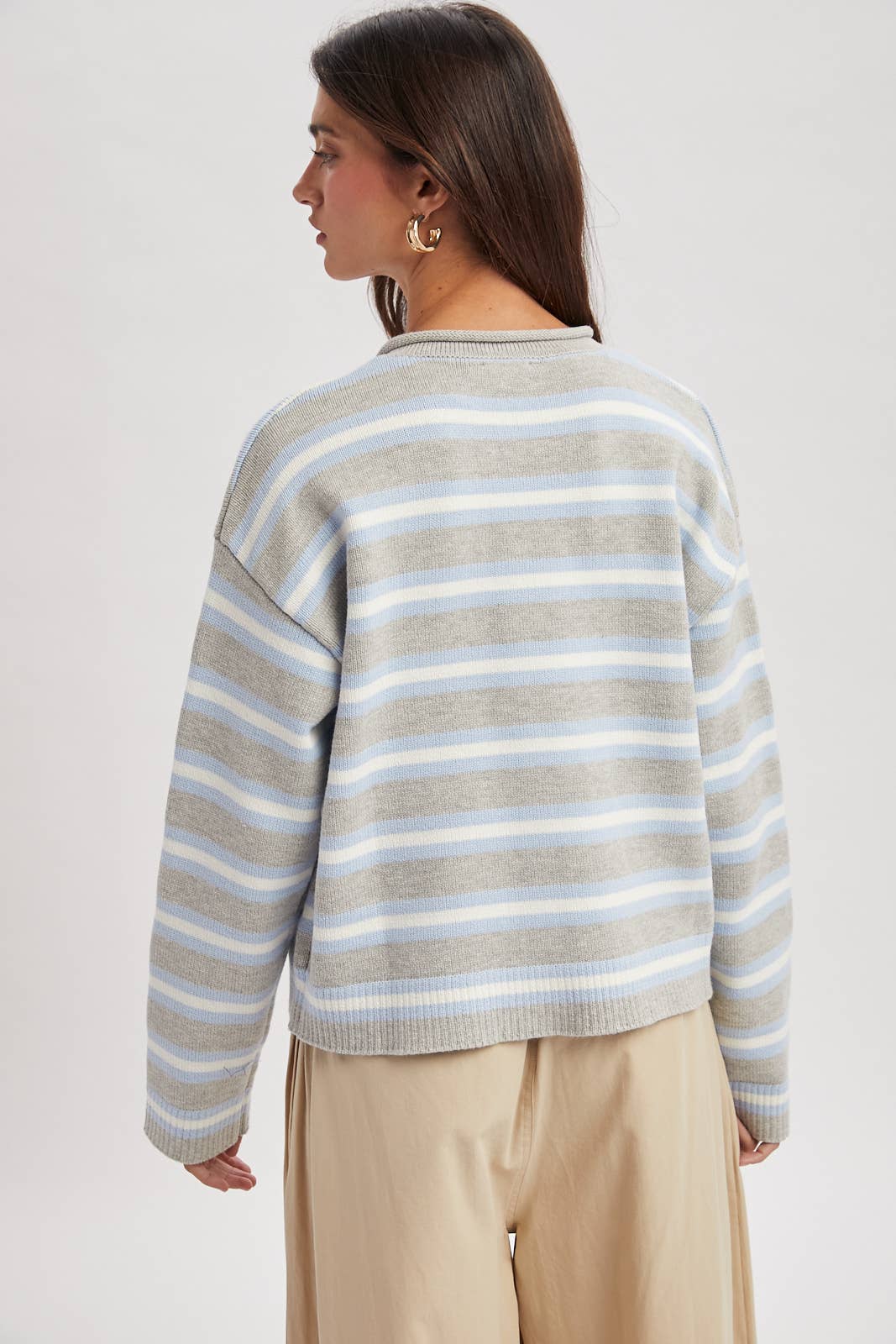 multi striped button up sweater cardigan at the rustic barn in Killingworth ct