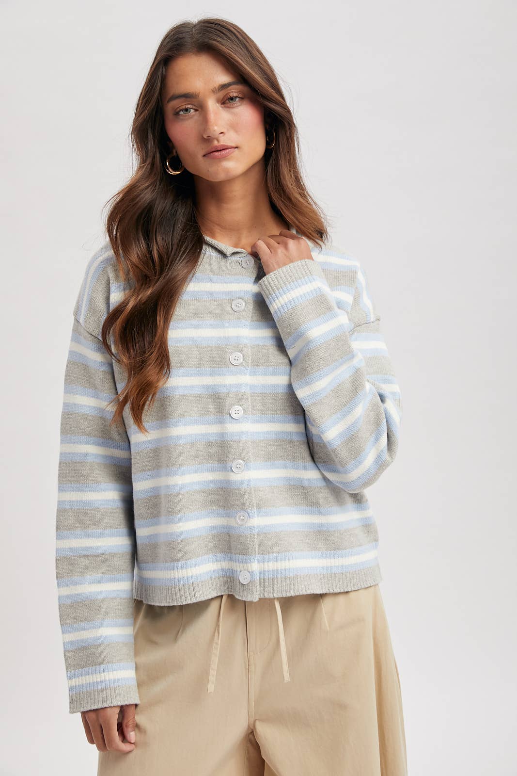 multi striped button up sweater cardigan at the rustic barn in Killingworth ct