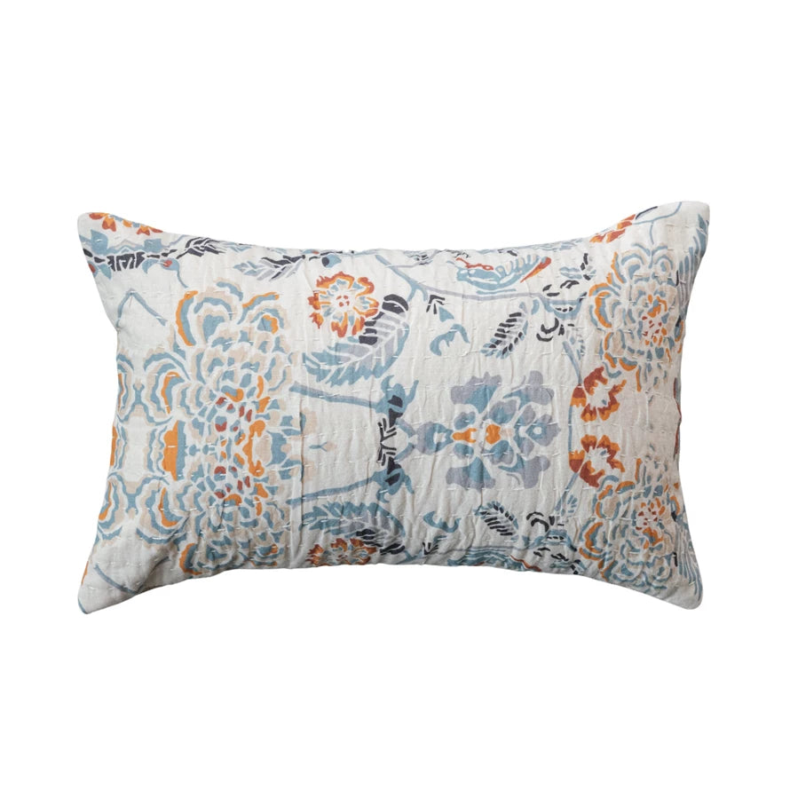 Cotton Printed Lumbar Pillow With Floral Pattern