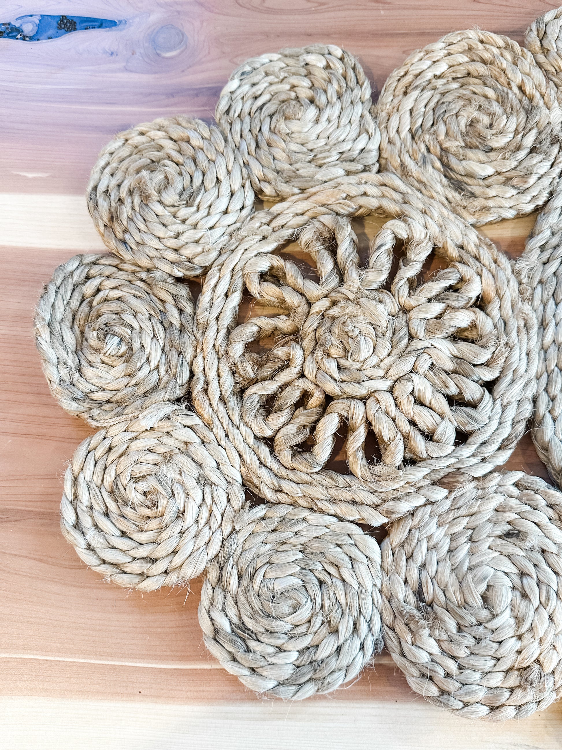 natural hand woven jute table runner at the rustic barn in Killingworth ct