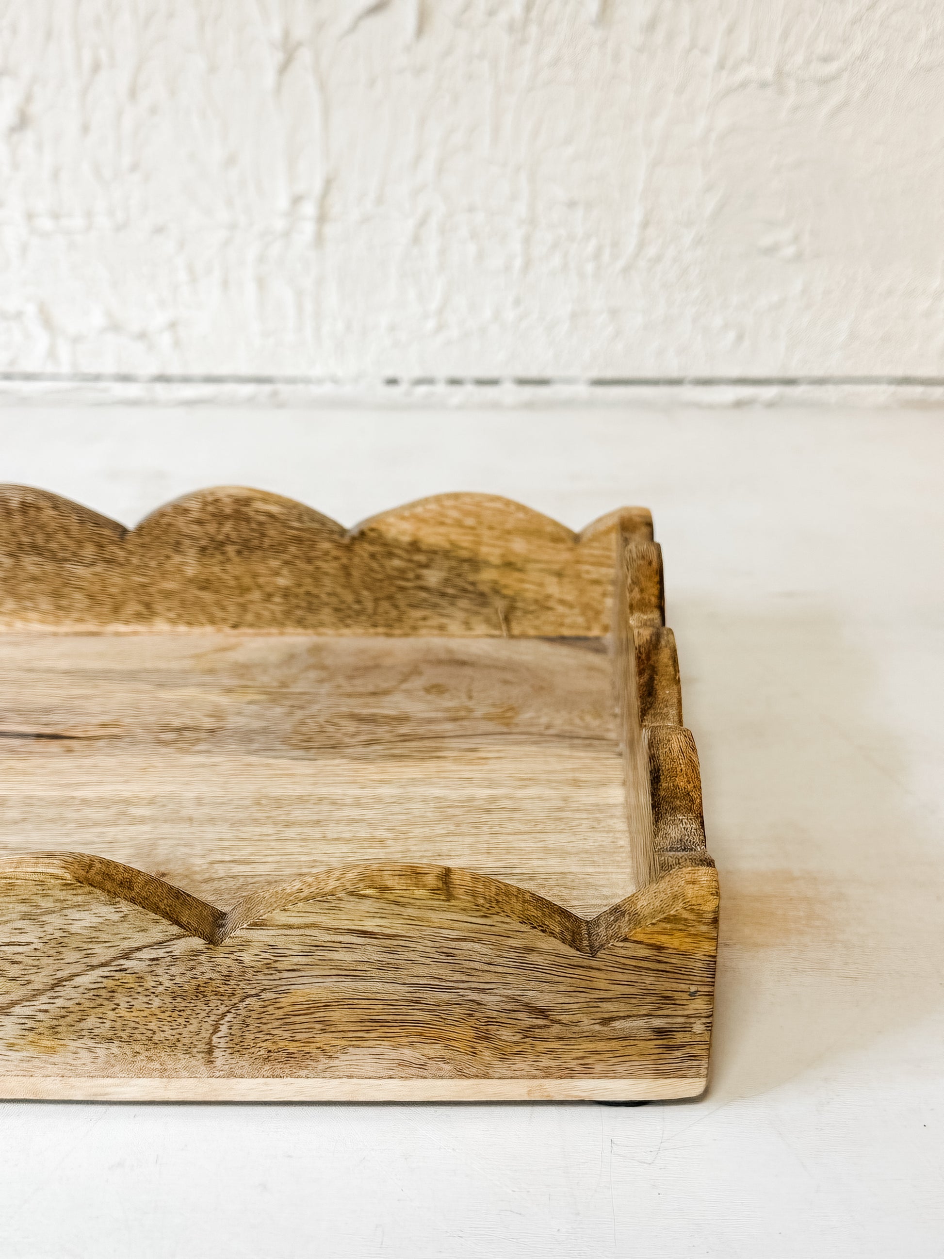 natural mango wood scalloped tray at The Rustic Barn in Killingworth CT