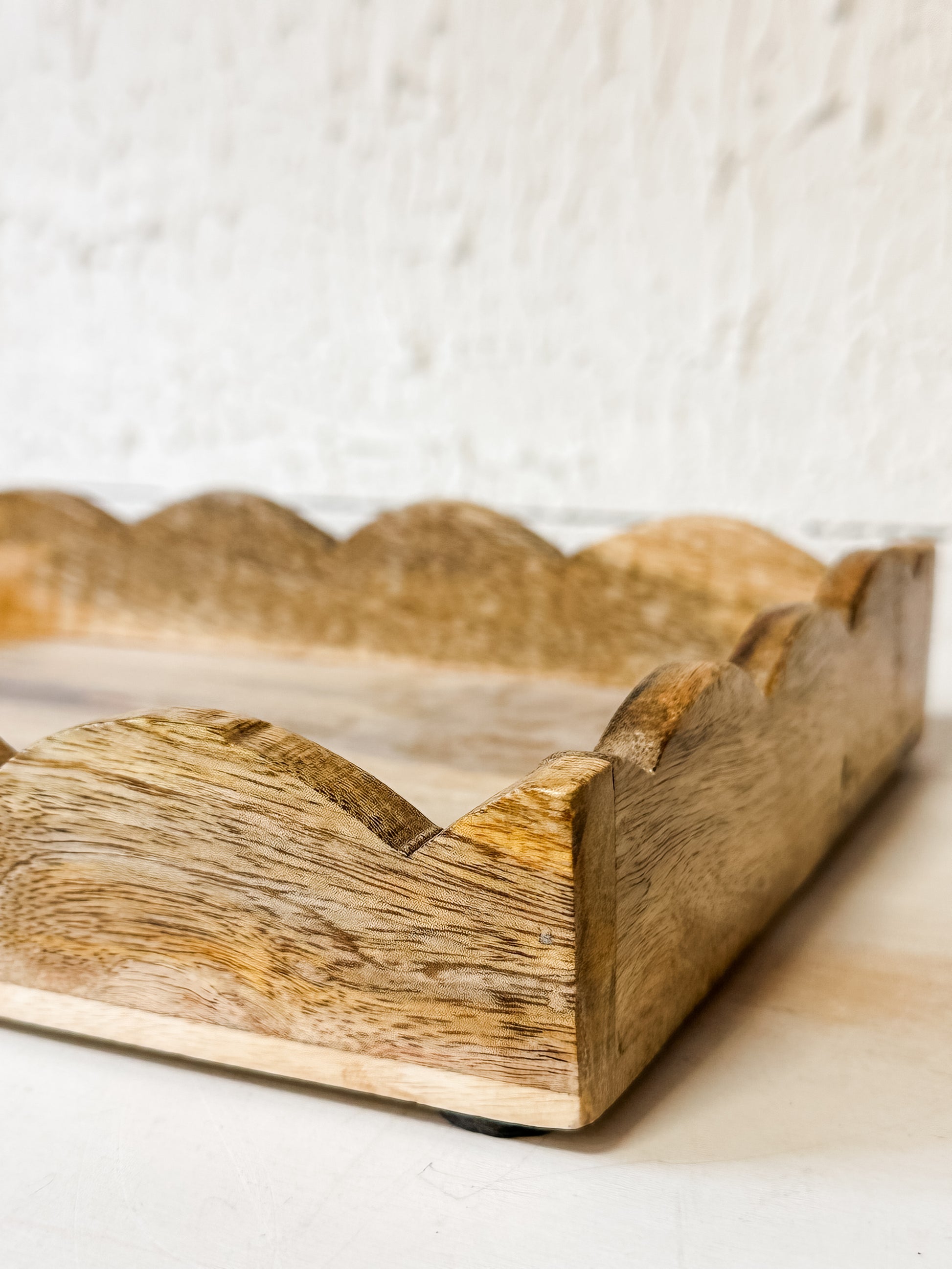 natural mango wood scalloped tray at The Rustic Barn in Killingworth CT