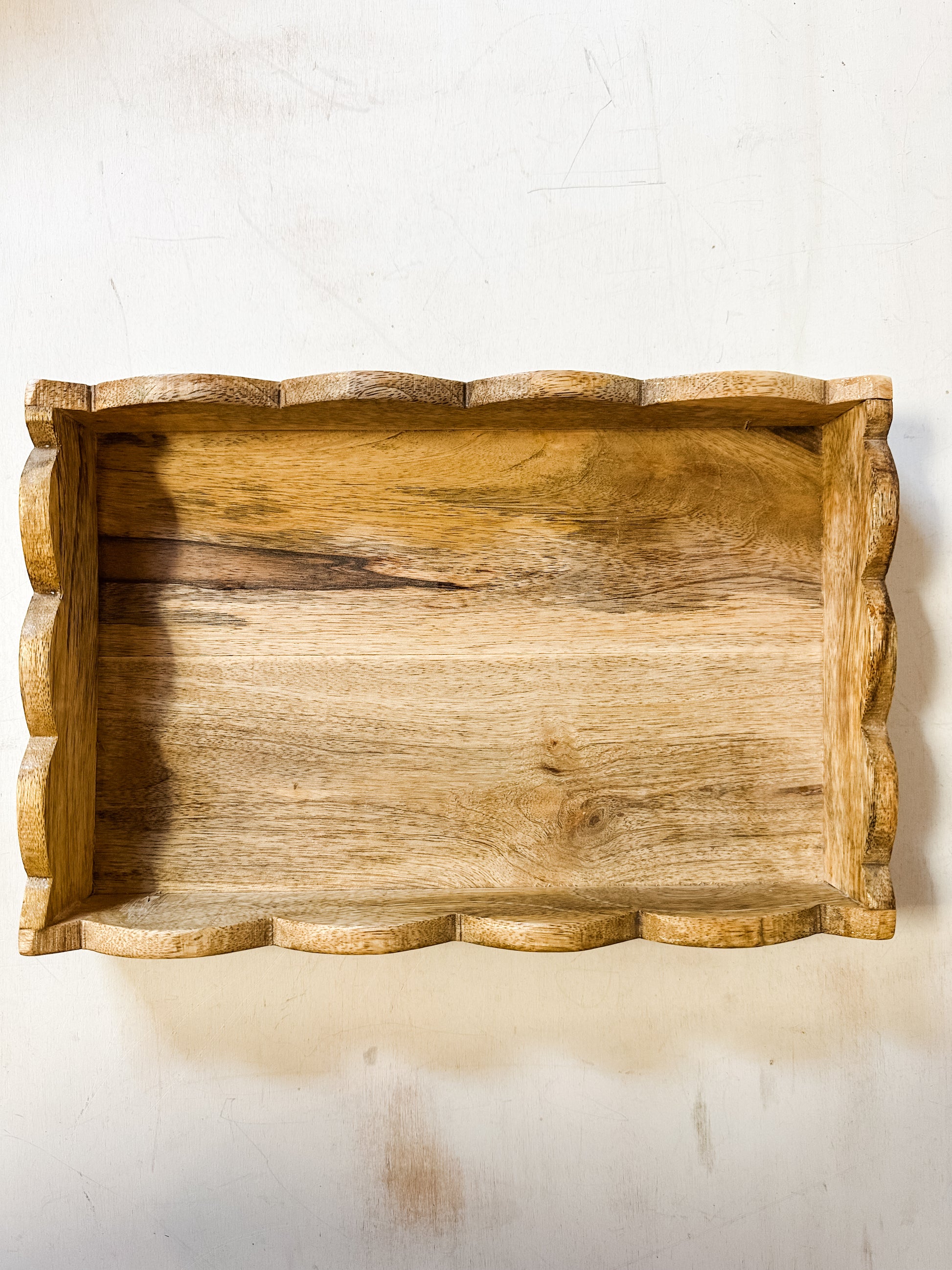 natural mango wood scalloped tray at The Rustic Barn in Killingworth CT