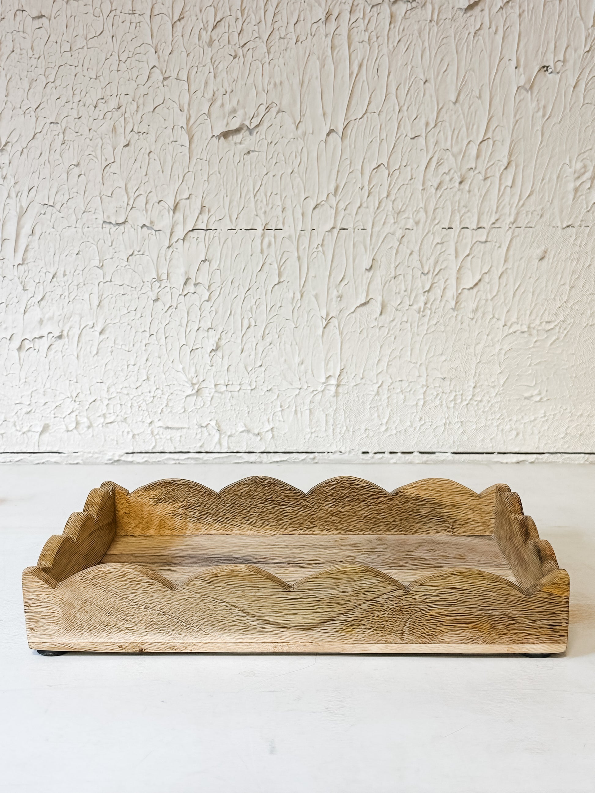 natural mango wood scalloped tray at The Rustic Barn in Killingworth CT