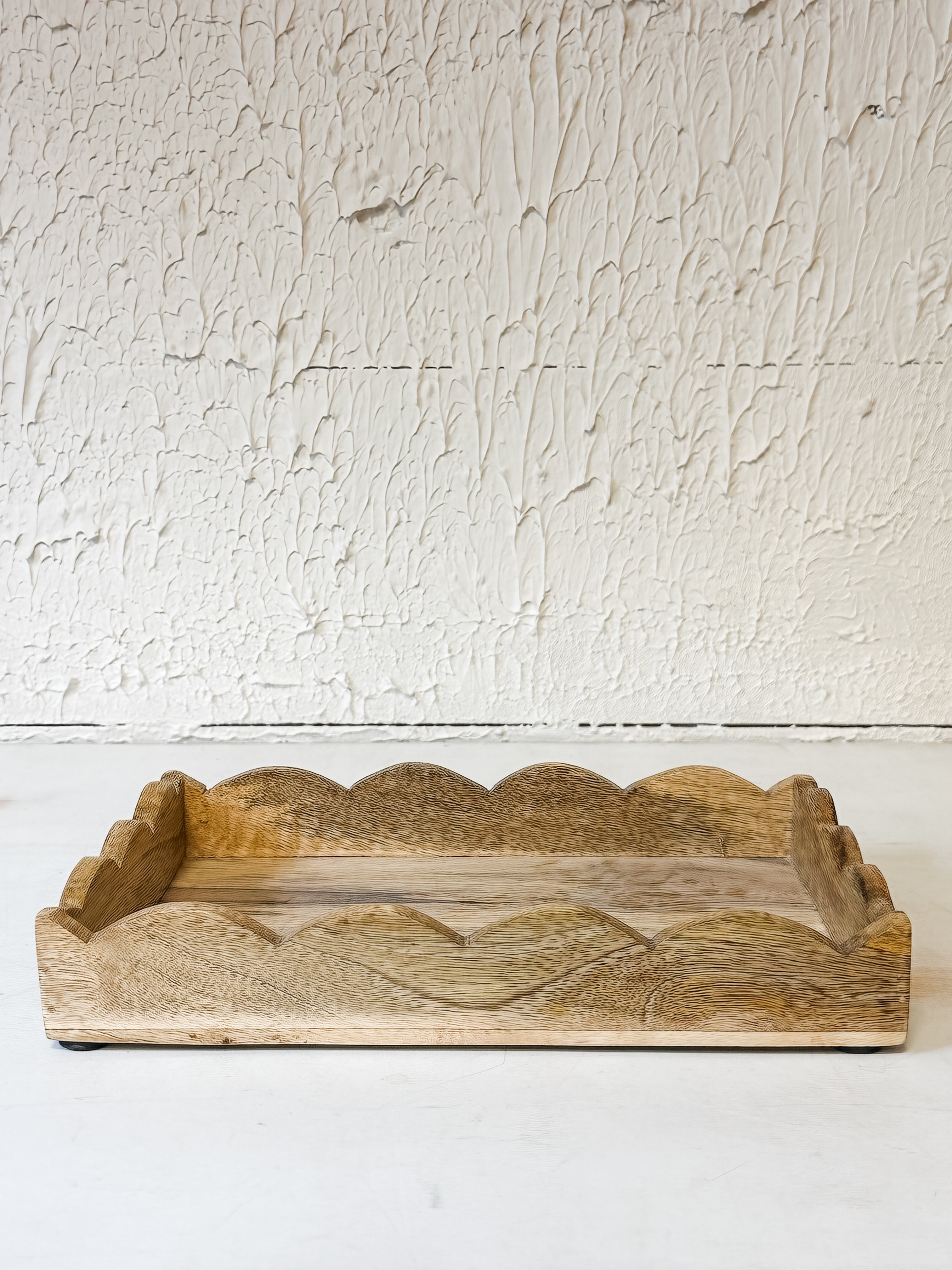 natural mango wood scalloped tray at The Rustic Barn in Killingworth CT