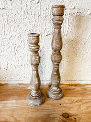 natural wood taper candle holders at the rustic barn in killingworth ct