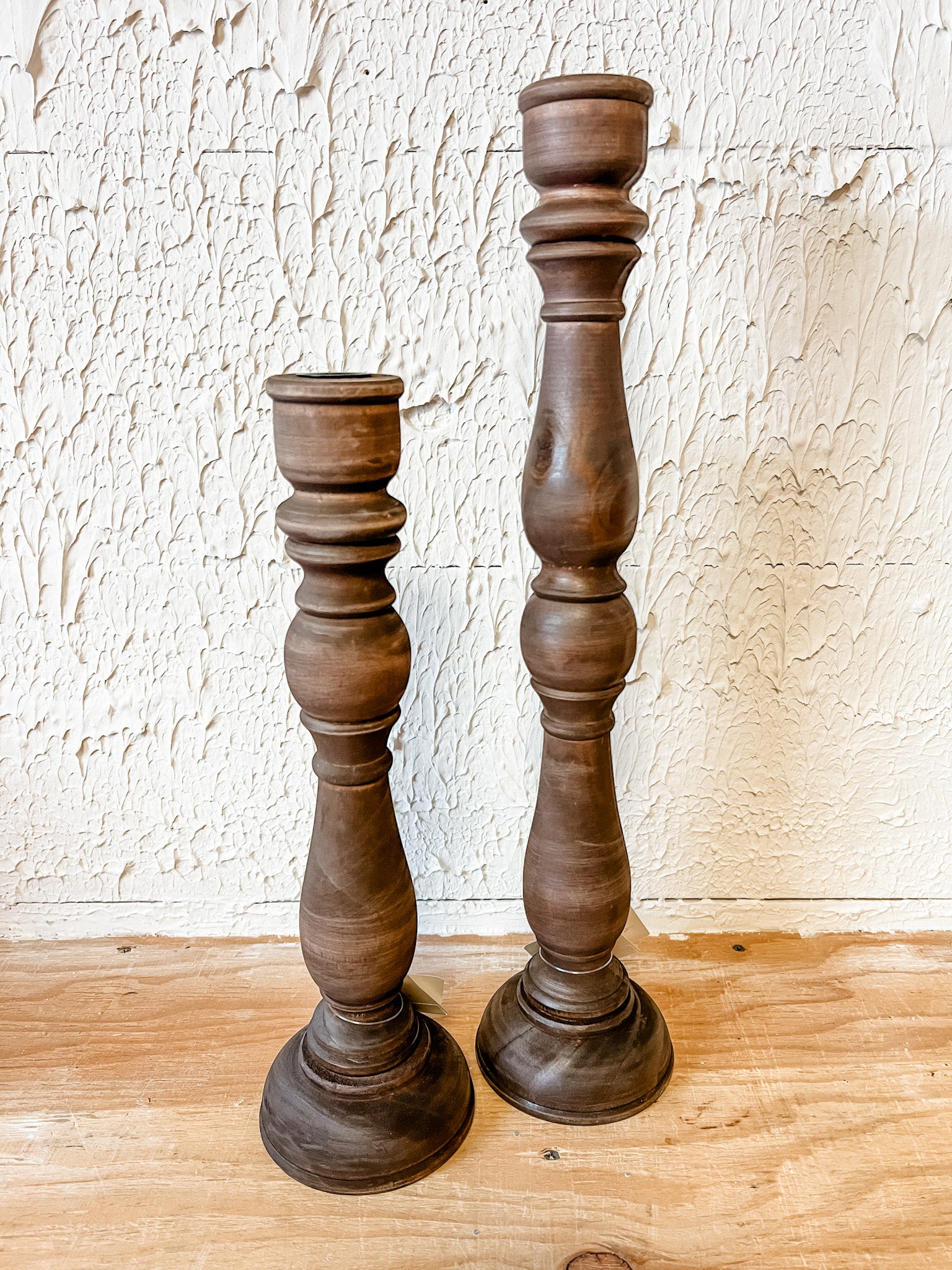 espresso color wood taper candle holder at the rustic barn in killingworth ct
