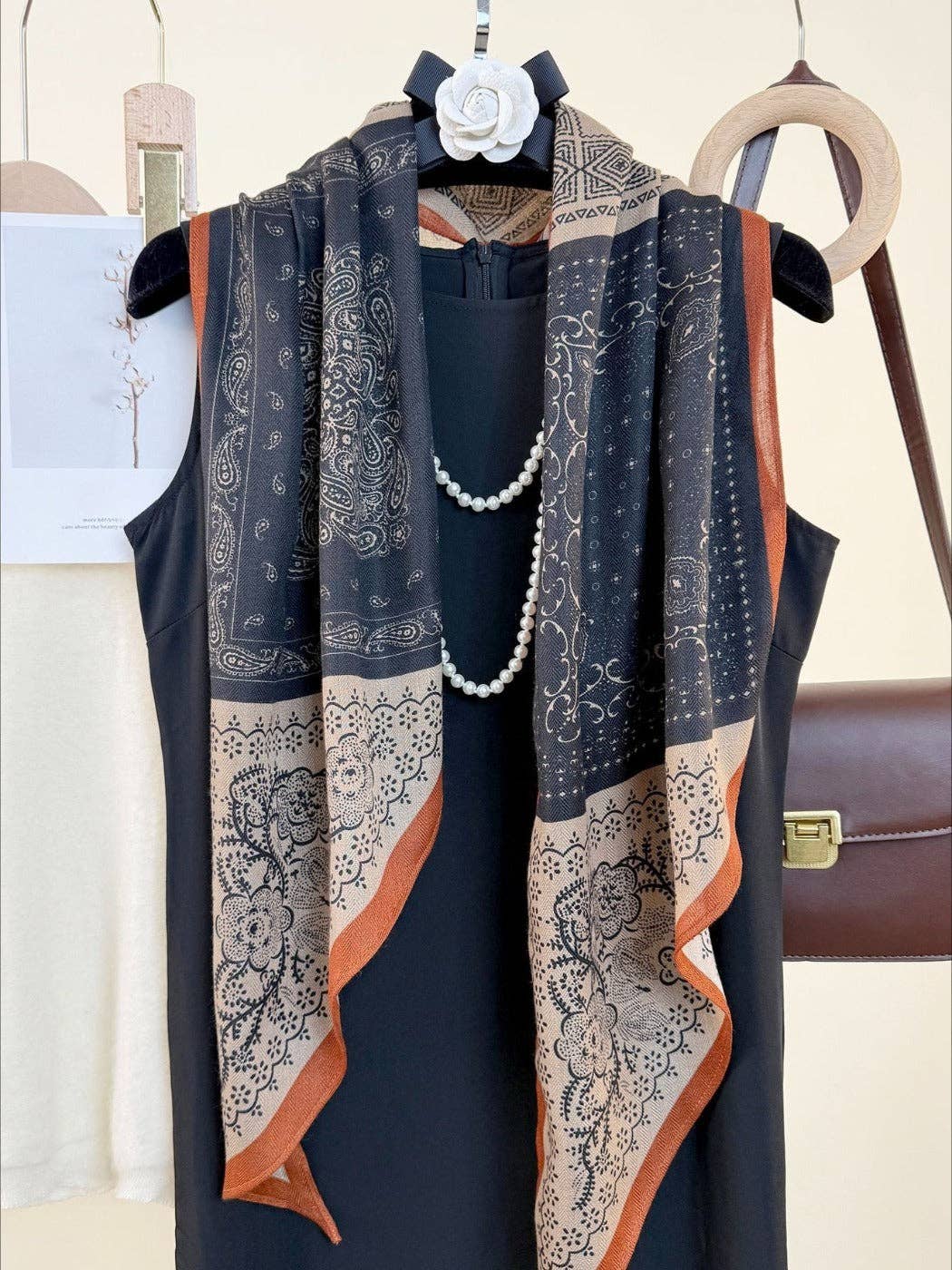 navy blue boho floral printed scarf at the rustic barn in Killingworth ct