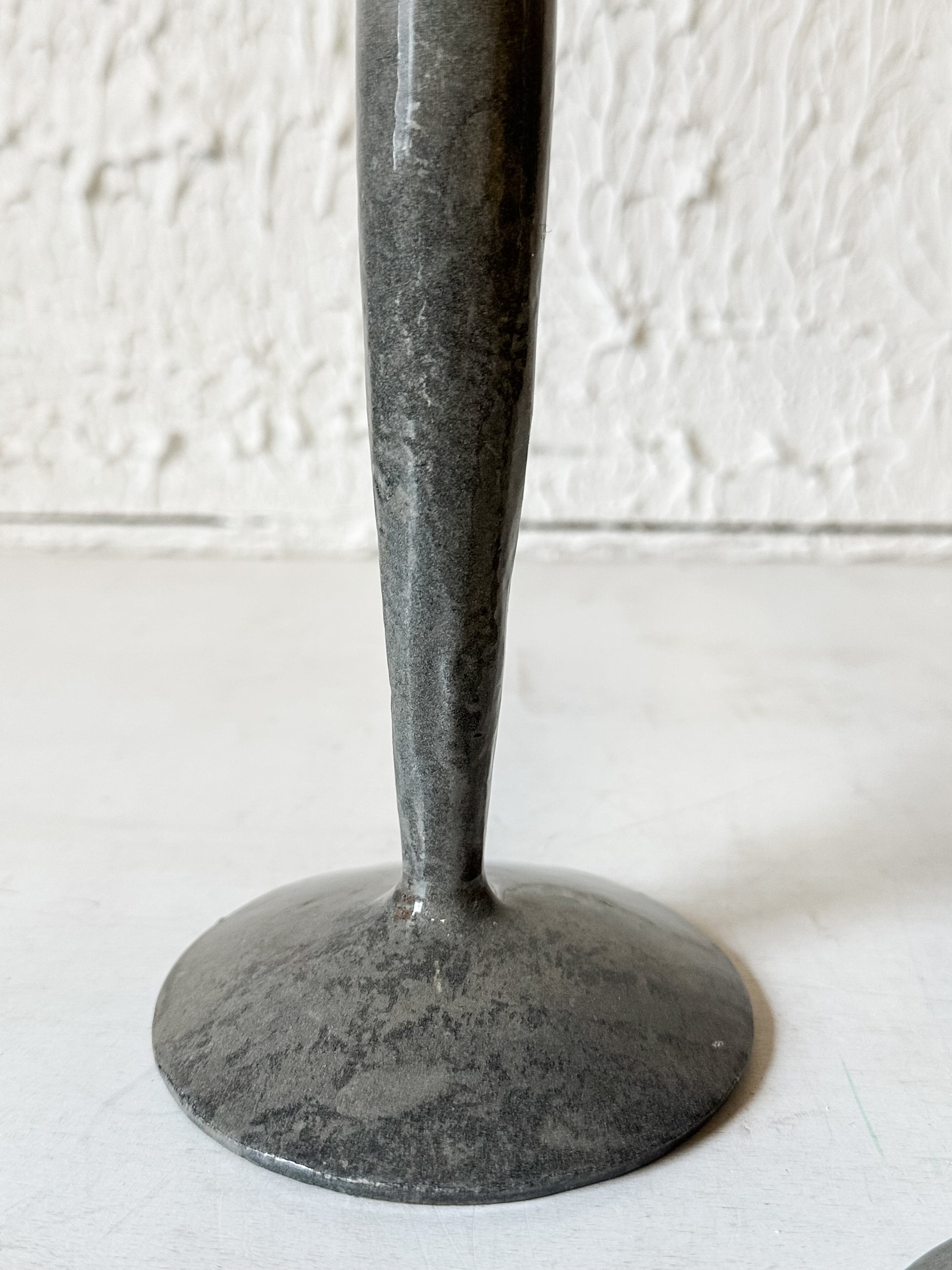 Nordic Gray Enamel Iron Taper Candle Holders at the Rustic Barn in Killingworth, CT