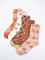 Rufia Orange 3D Floral Embossed Mesh Socks – Apricot & Rust Jacquard