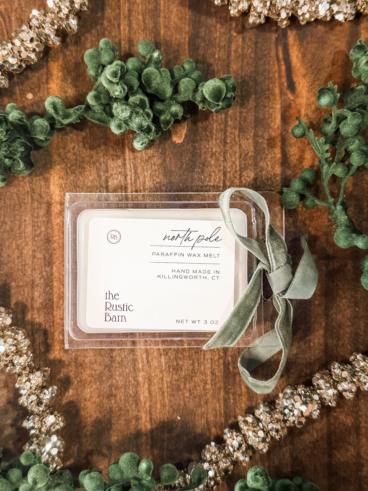 orange spice, fire and pine scented hand-poured 3 ounce wax melt at The Rustic Barn in Killingworth CT