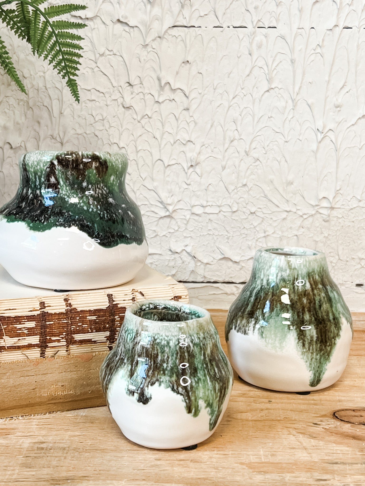 organic green terra-cotta bud vases at the rustic barn in killingworth ct