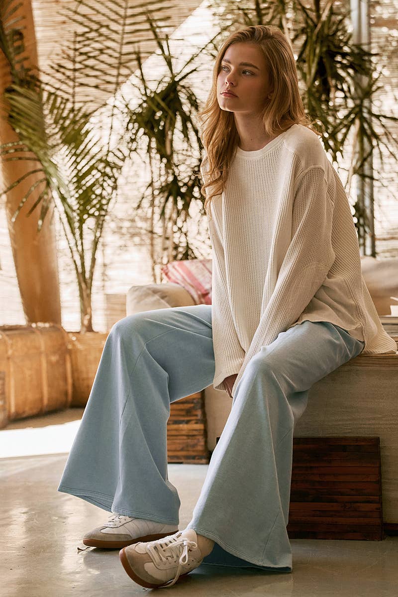 oversized waffle knit high-low tunic top at the rustic barn in killingworth ct