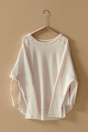 Oversized Waffle Knit High-Low Pullover – Slouchy Thermal Top