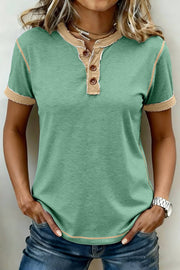patchwork shift short sleeve round neck t-shirt at the rustic barn in Killingworth ct