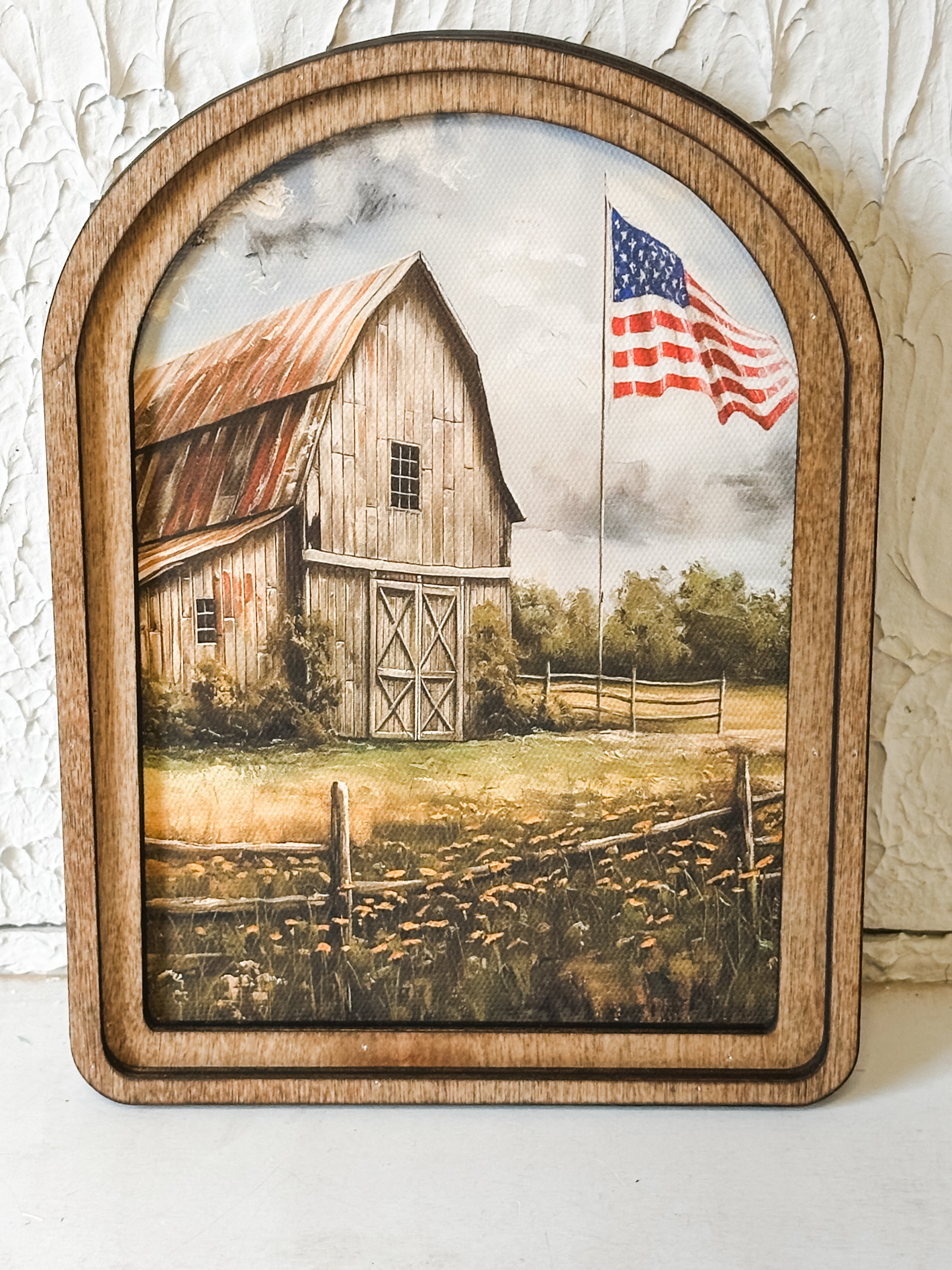 Patriotic Homestead Arch Top Framed Art at the Rustic Barn in Killingworth, CT