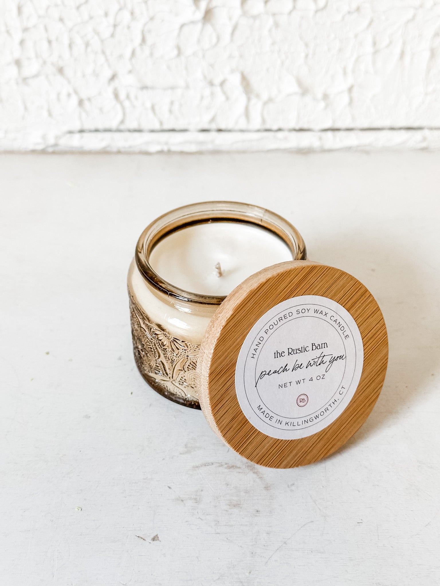 peach nectar 4 ounce soy candle at the rustic barn in killingworth ct