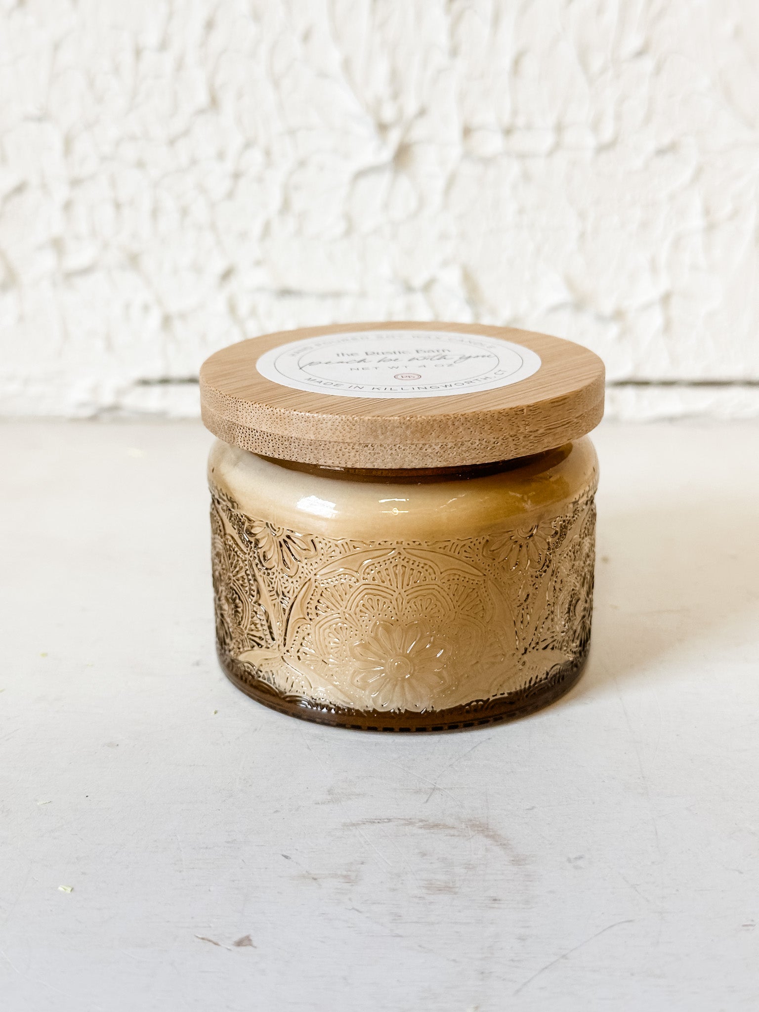 peach nectar 4 ounce soy candle at the rustic barn in killingworth ct