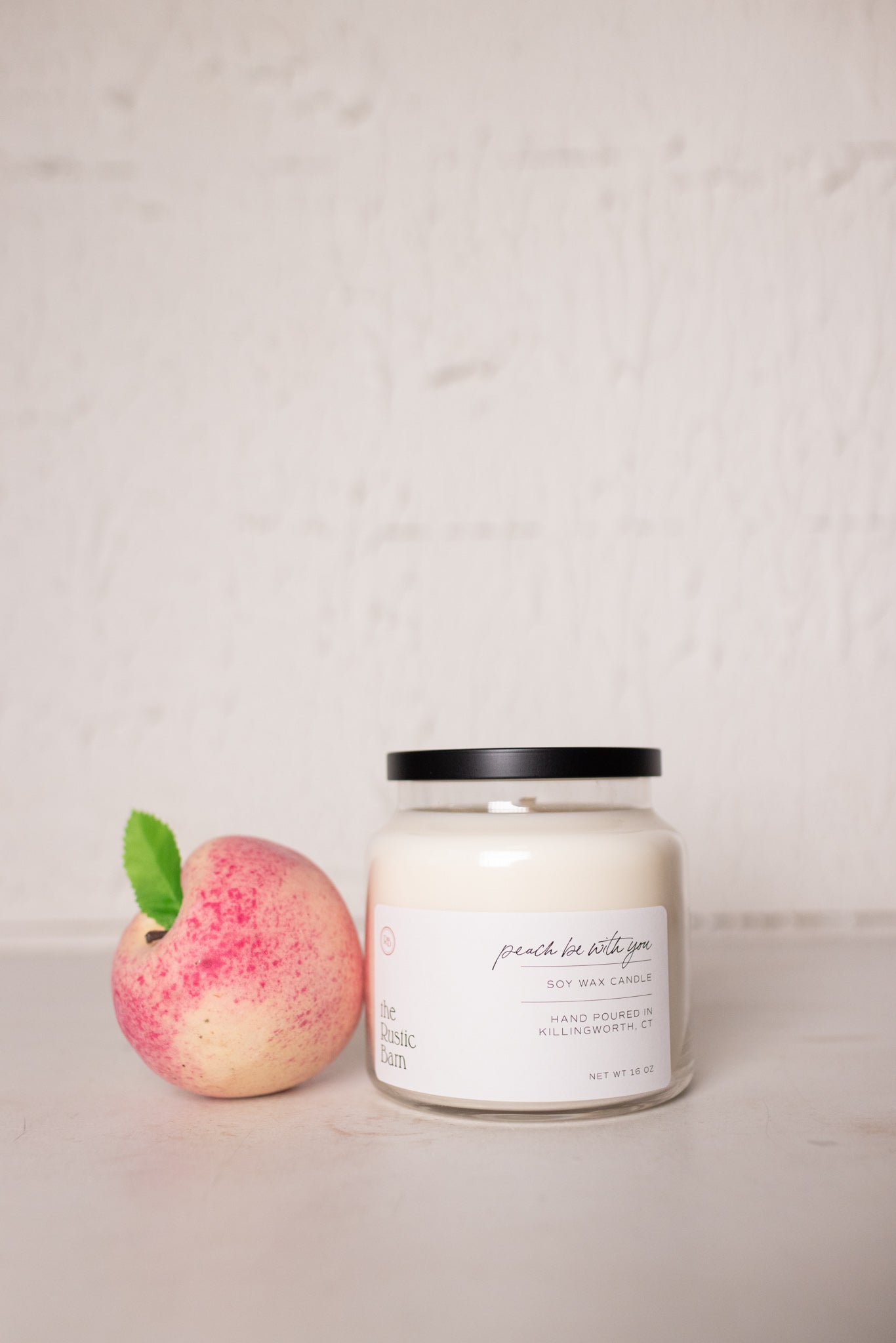 peach nectar hand poured soy candle at the rustic barn in Killingworth ct