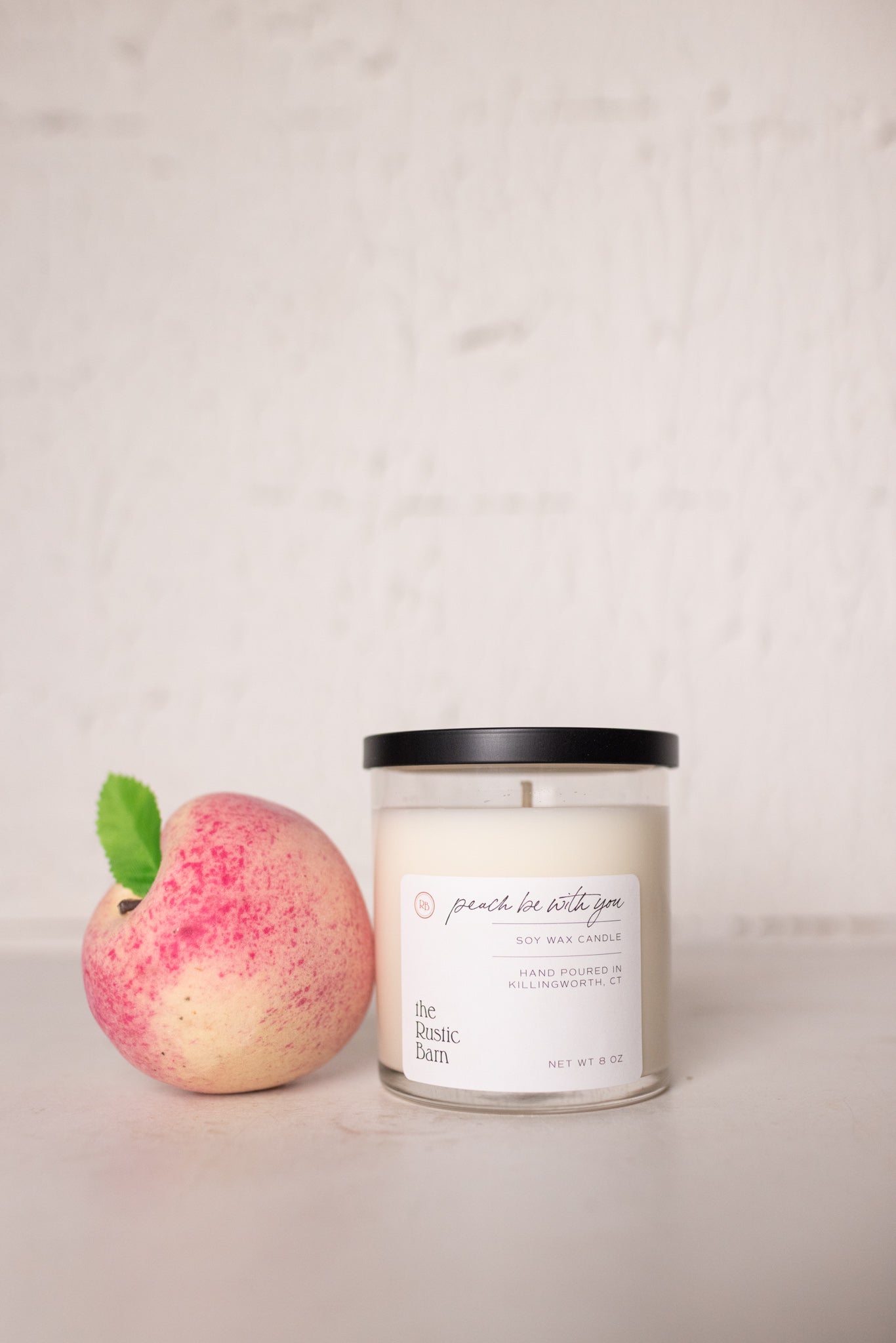peach nectar hand poured soy candle at the rustic barn in Killingworth ct