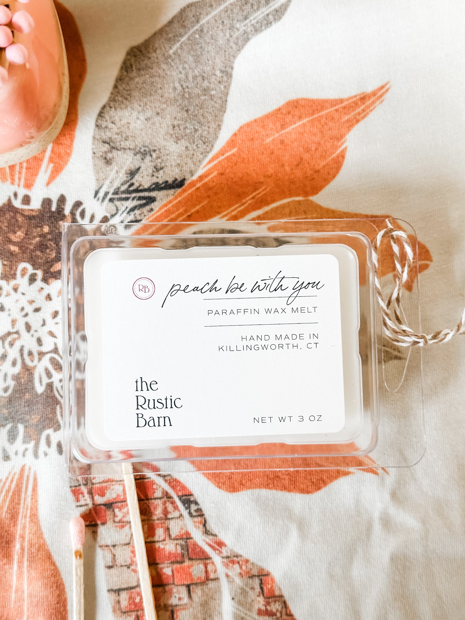peach nectar hand-poured soy candles at the rustic barn in killingworth ct