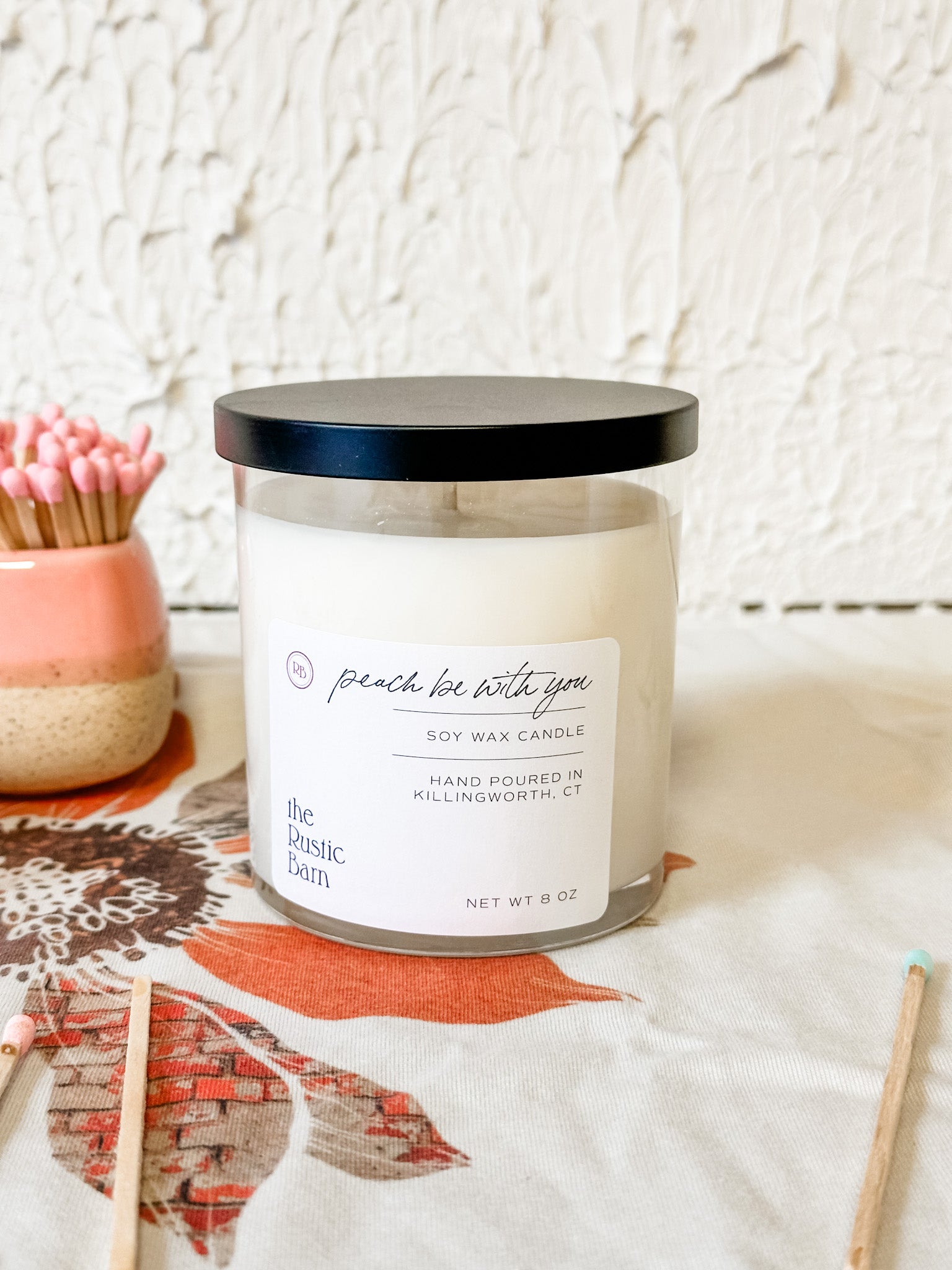 peach nectar hand-poured soy candles at the rustic barn in killingworth ct