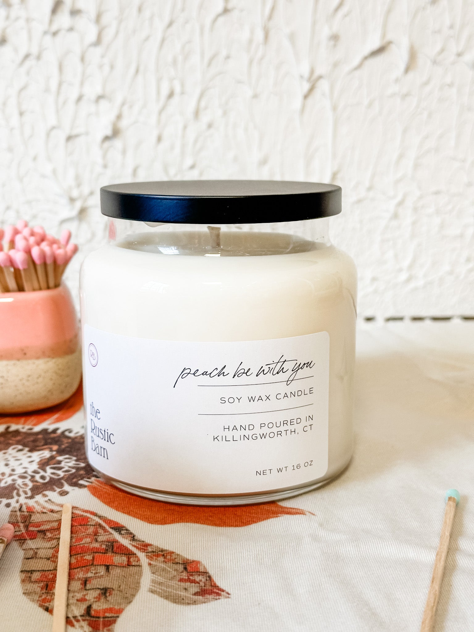 peach nectar hand-poured soy candles at the rustic barn in killingworth ct