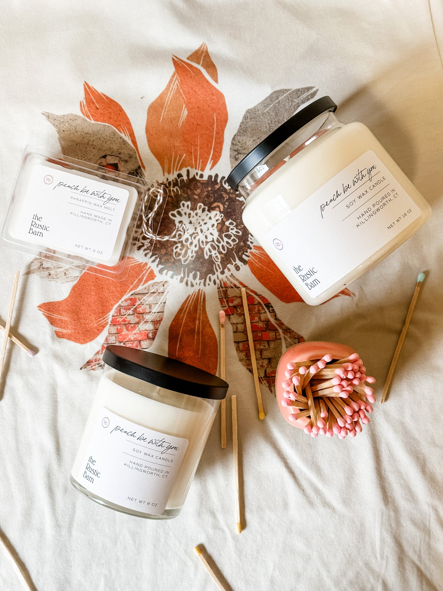peach nectar hand-poured soy candles at the rustic barn in killingworth ct