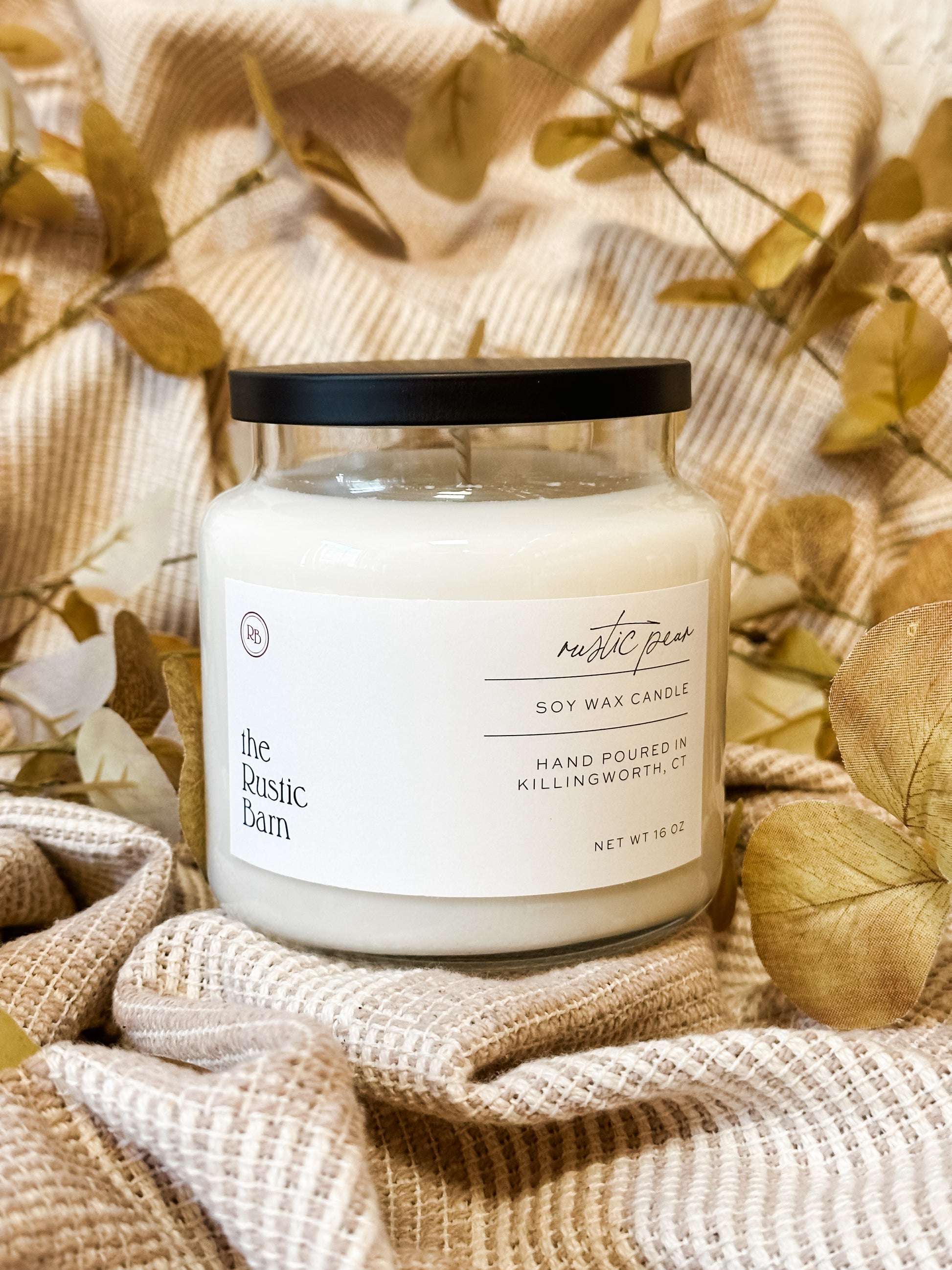 pear vanilla and spice scented hand-poured soy candles at The Rustic Barn in Killingworth CT