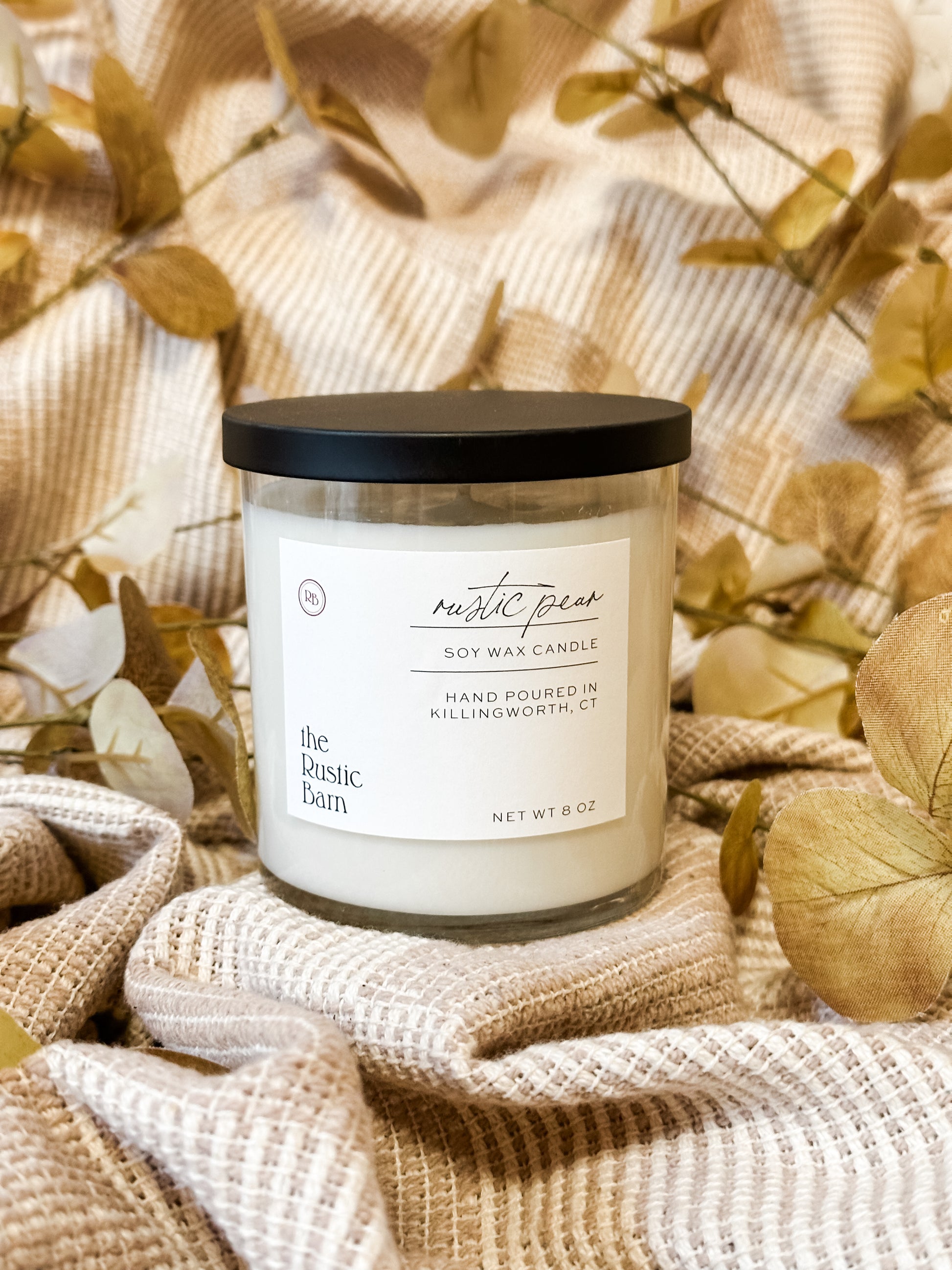 pear vanilla and spice scented hand-poured soy candles at The Rustic Barn in Killingworth CT