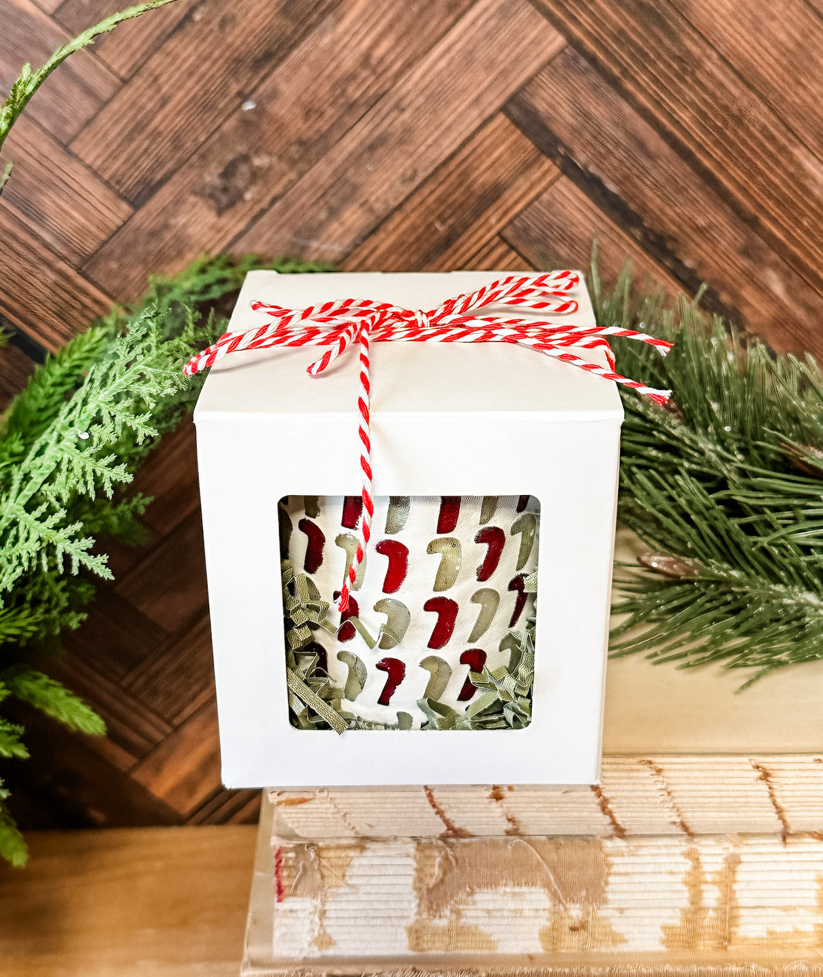 christmas carol scented 6 ounce candy cane jar at the rustic barn in killingworth ct