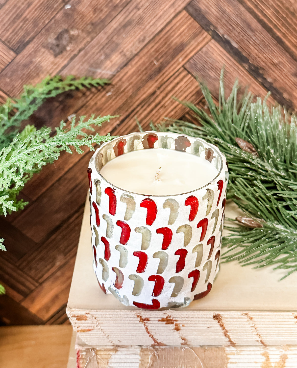 christmas carol scented 6 ounce candy cane jar at the rustic barn in killingworth ct