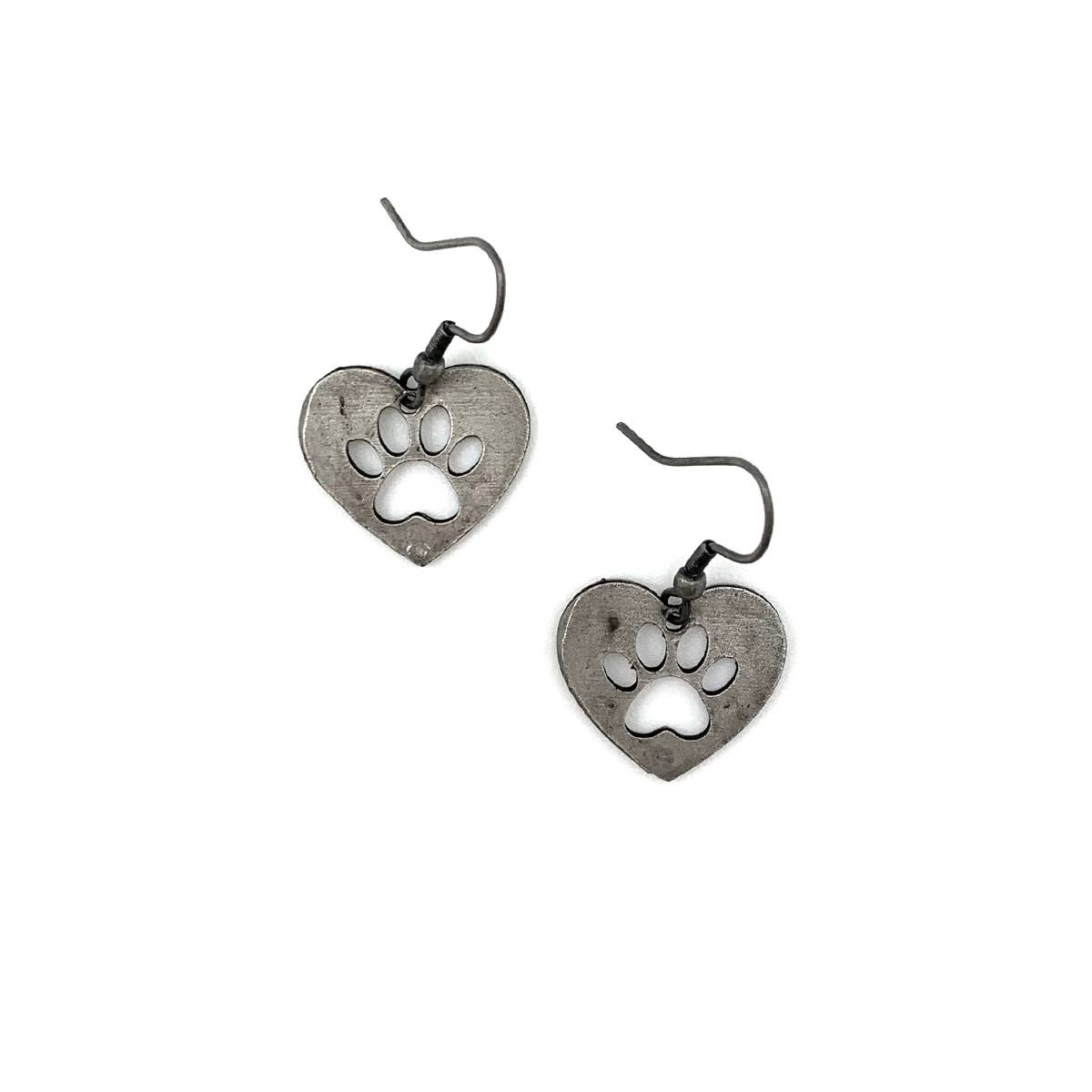 pewter paw print wire earrings at the rustic barn in killingworth ct