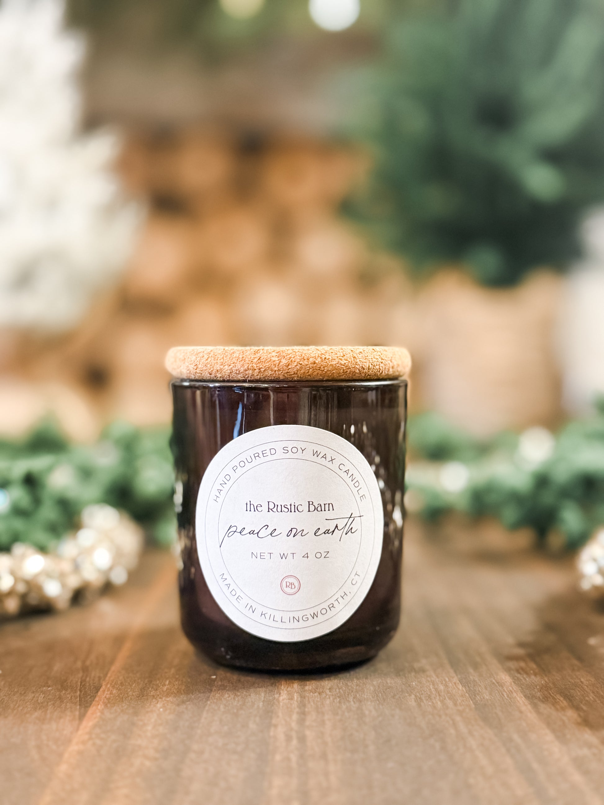 pine, eucalyptus, citrus and wood hand-poured soy 4 ounce candle at The Rustic Barn in Killingworth CT