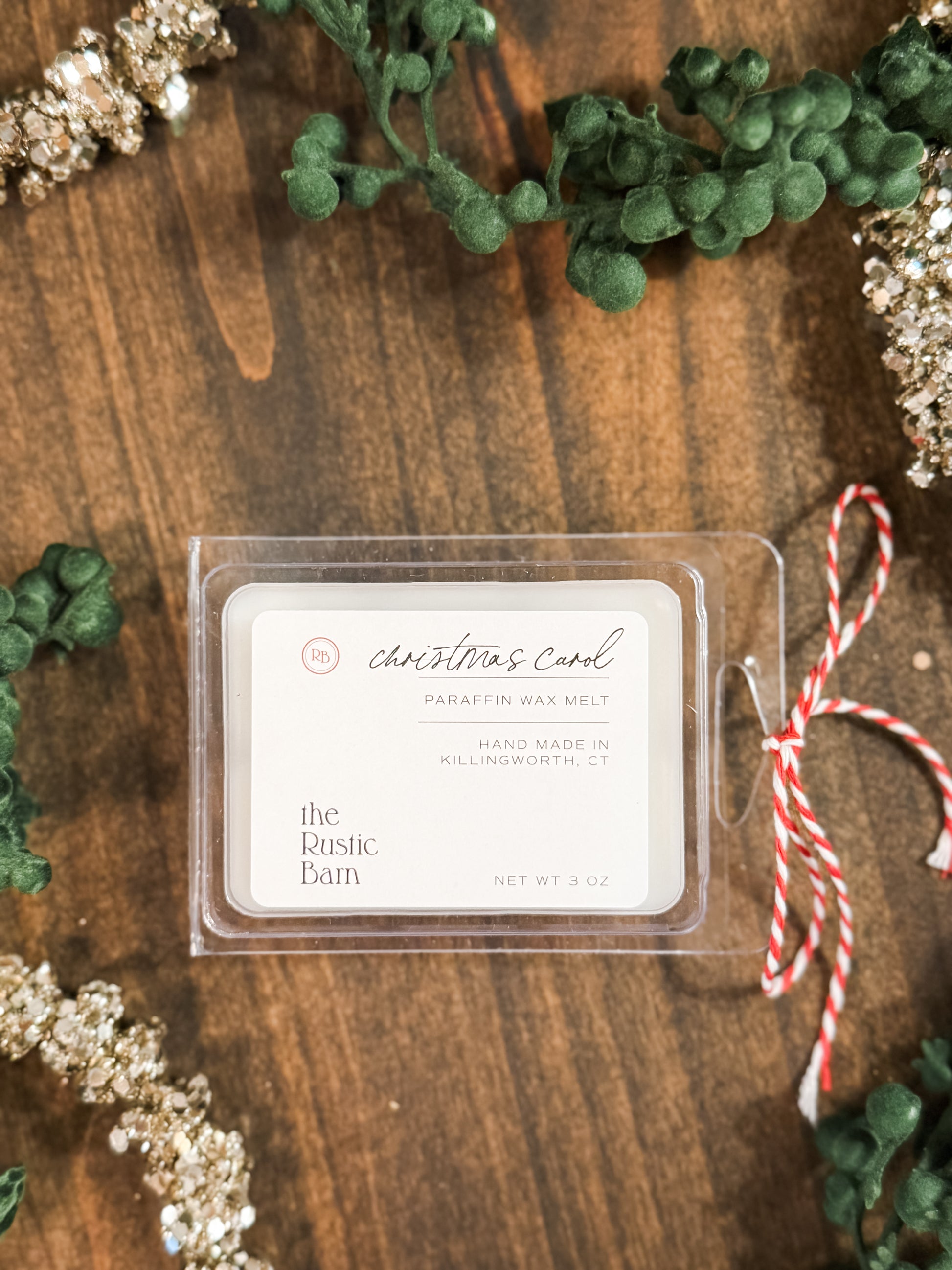 pine, fir, clove, and cedar wood hand-poured 3 ounce soy wax melt at The Rustic Barn in Killingworth CT