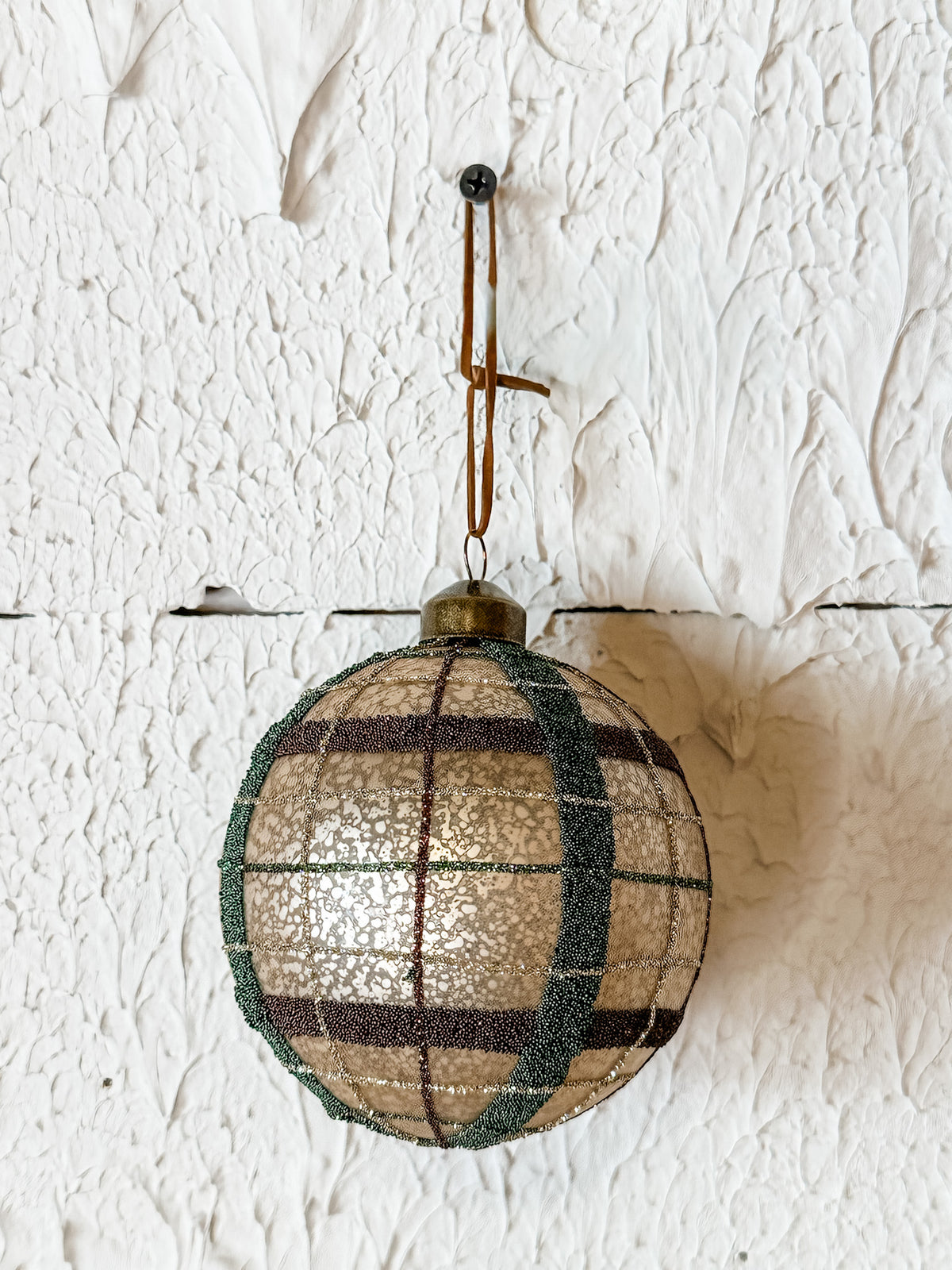 Plaid glass ball ornaments for Christmas for sale at the rustic barn in killingworth, CT