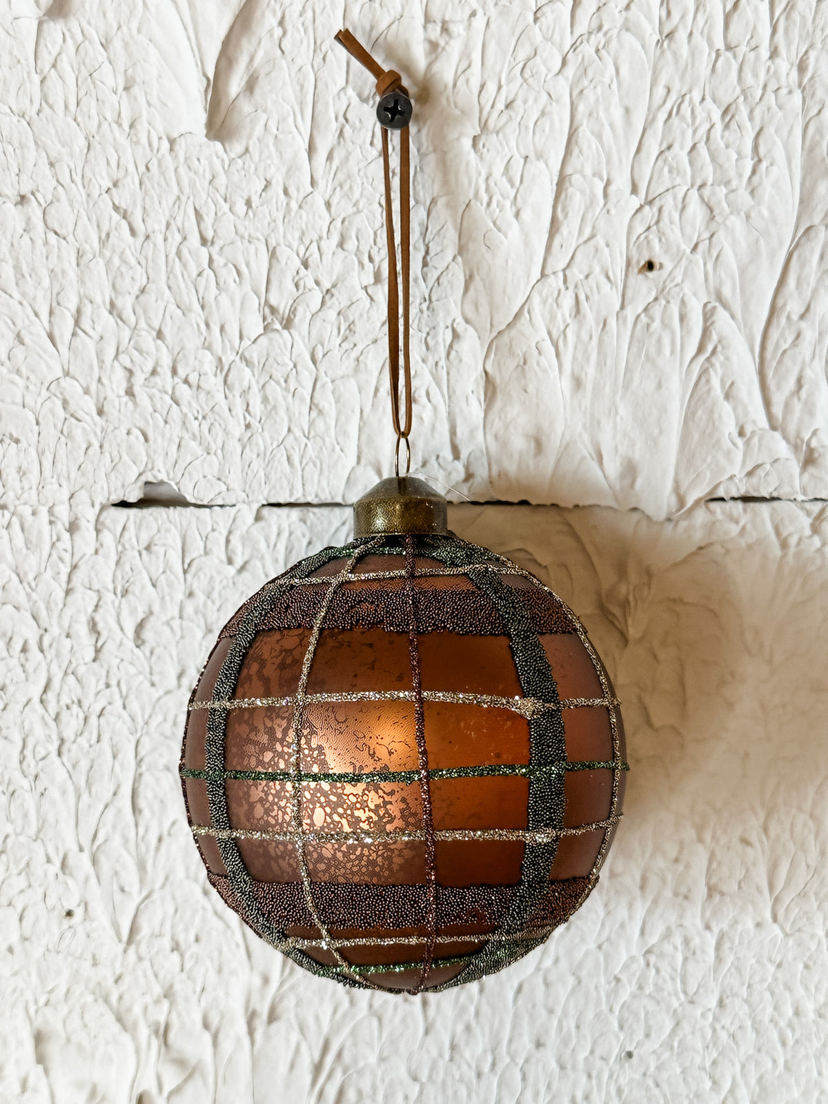 Plaid glass ball ornaments for Christmas for sale at the rustic barn in killingworth, CT