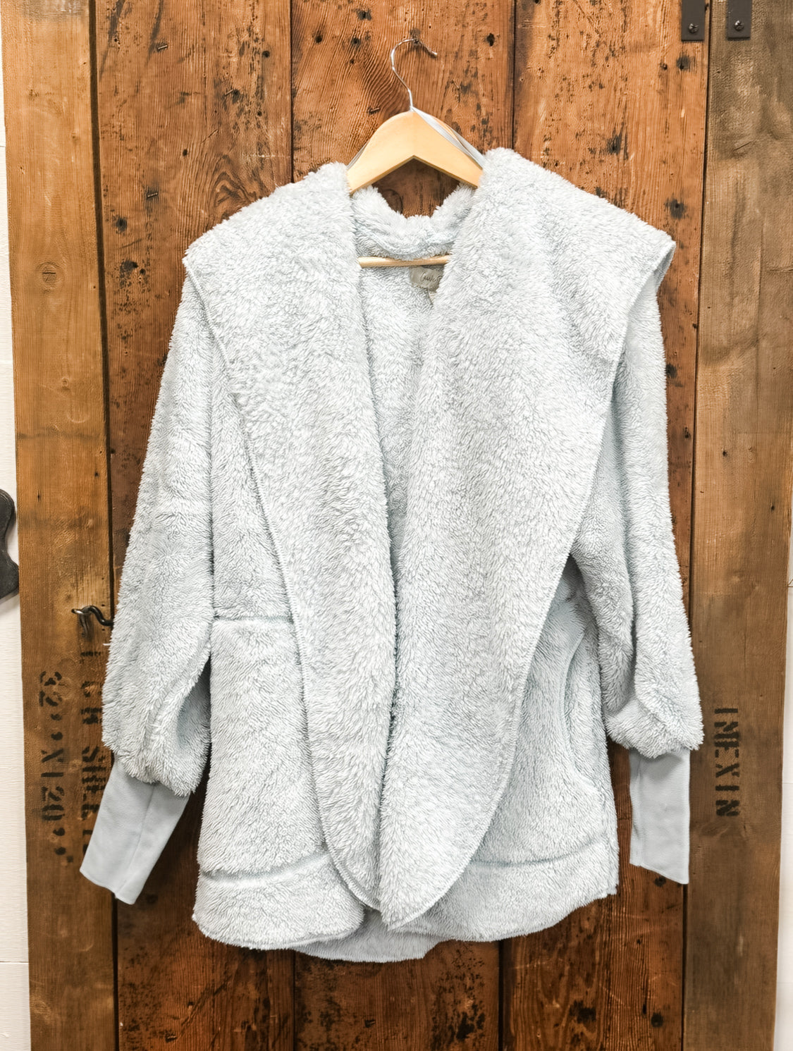 plush lounge open front hoodie with pockets at the Rustic Barn in Killingworth, CT