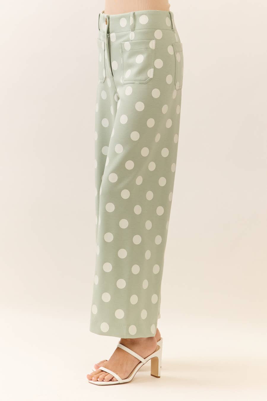 polka dot high rise wide leg pants sage ecru at the rustic barn in Killingworth ct