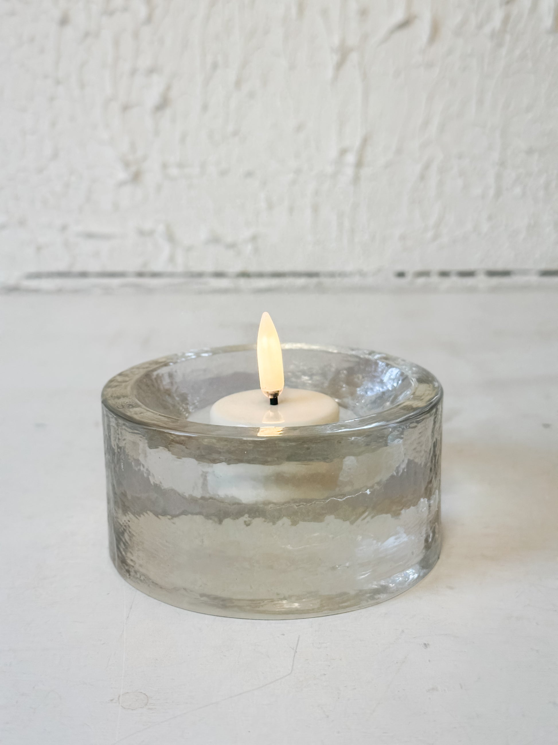 round pressed glass tea light holder at the Rustic Barn in Killingworth CT