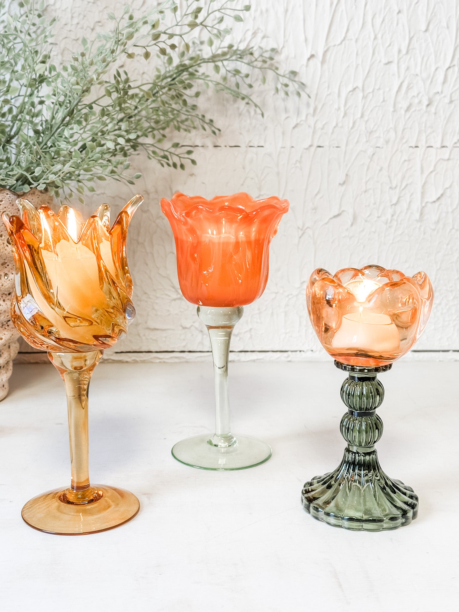 golden glass tulip votive holder at the rustic barn in killingworth ct
